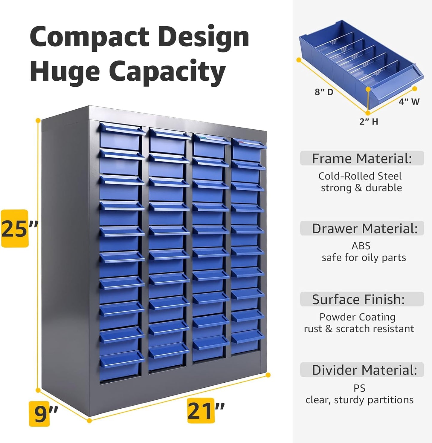 40 Drawer Parts Cabinet Organizer with Dividers and Labels, Alloy Steel Frame, ABS Drawers for Bolts, Nuts, Screws, Tool Storage in Workshop, Garage, or Classroom (40 Drews)