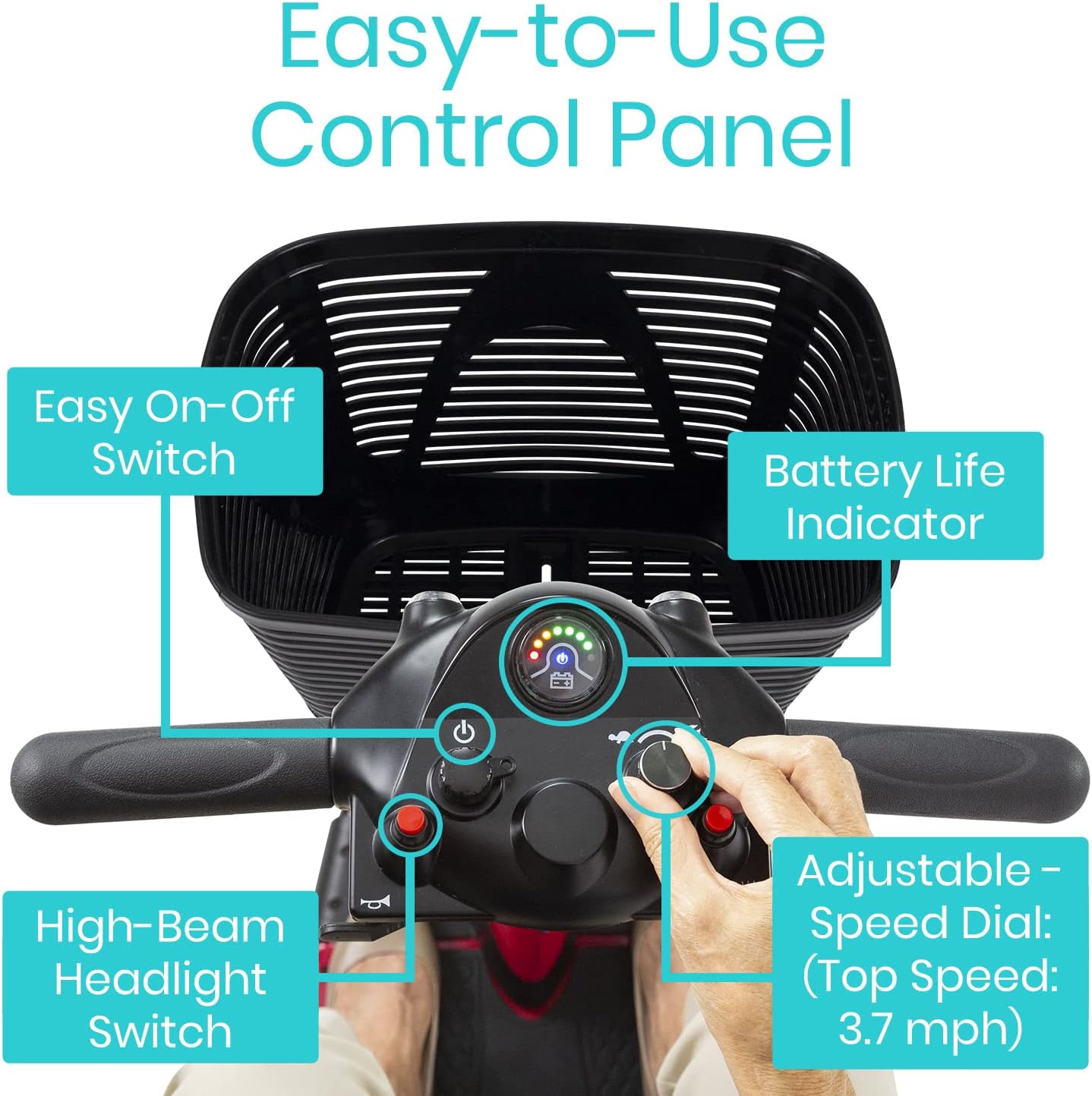 Vive 3 Wheel Mobility Scooter - Electric Powered Mobile Wheelchair Device for Adults - Folding, Collapsible and Compact for Travel - Long Range Power Extended Battery with Charger and Basket Included