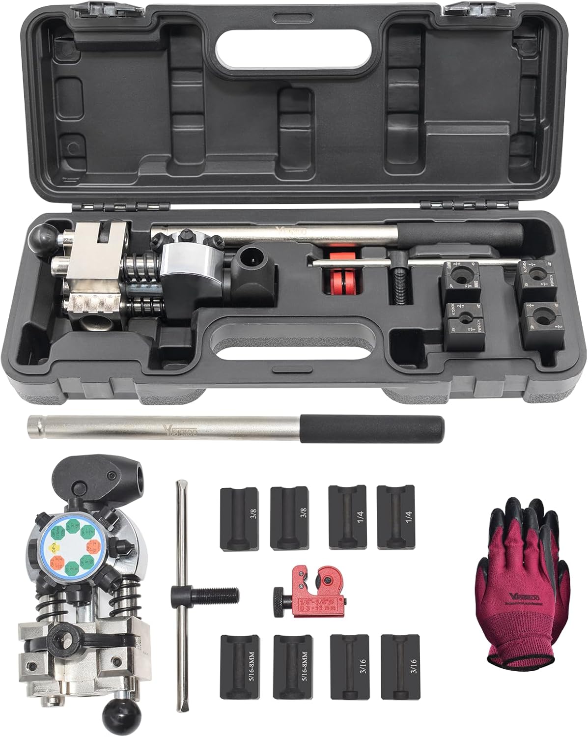 Brake Line Flaring Tool Kit, 45 Degree Single, Double and Bubble Flares, Brake Line and Tubing Flaring Tool for 3/16", 1/4", 5/16", 3/8" and 4.75mm Diameter Lines, Brake Flaring Tools