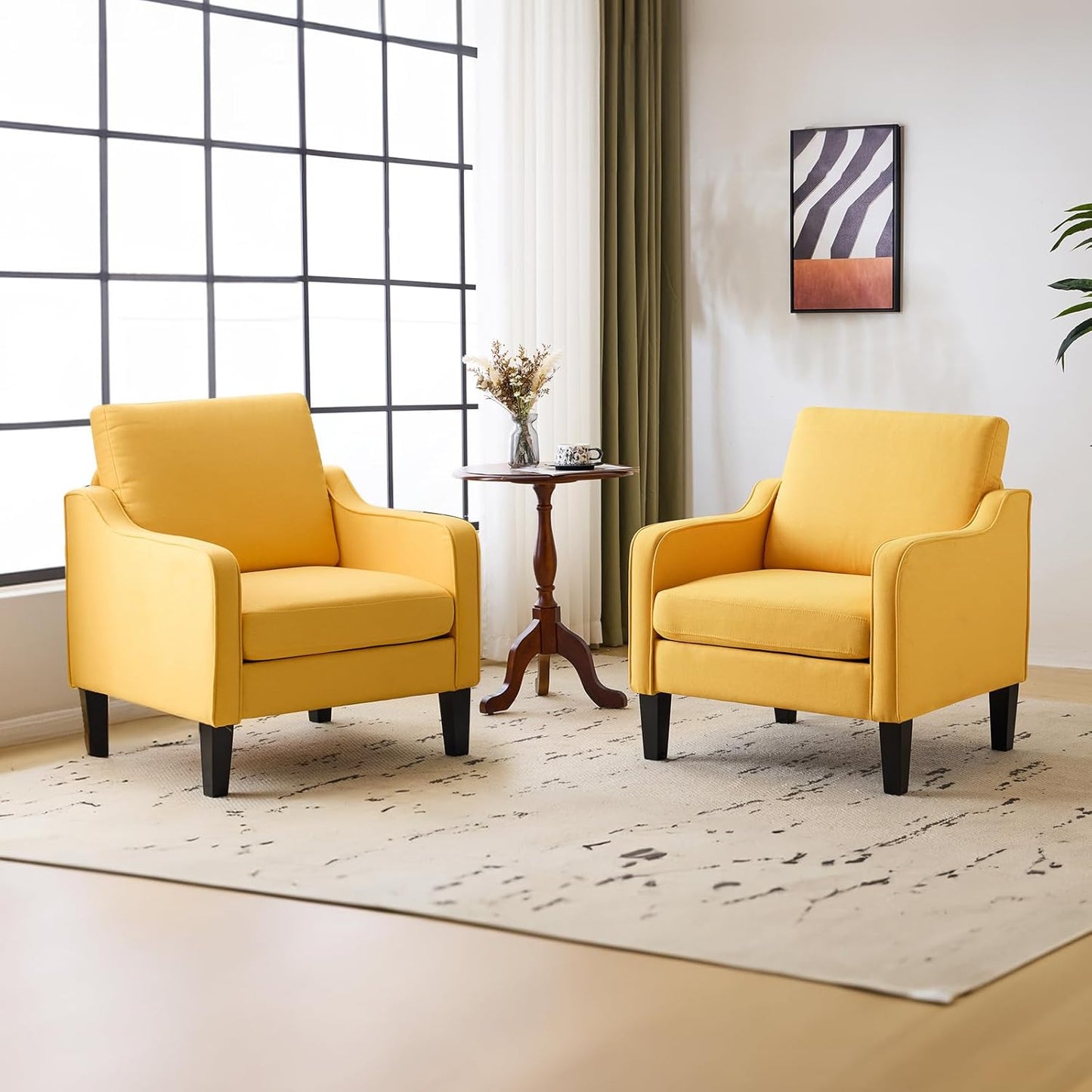 VINGLI Accent Chairs Set of 2 Living Room Chairs Light Brown Reading Chair for Bedroom Scooped Arm Chair Mid Century Modern Accent Chairs Upholstered Comfy Chair for Apartment, Waiting Room
