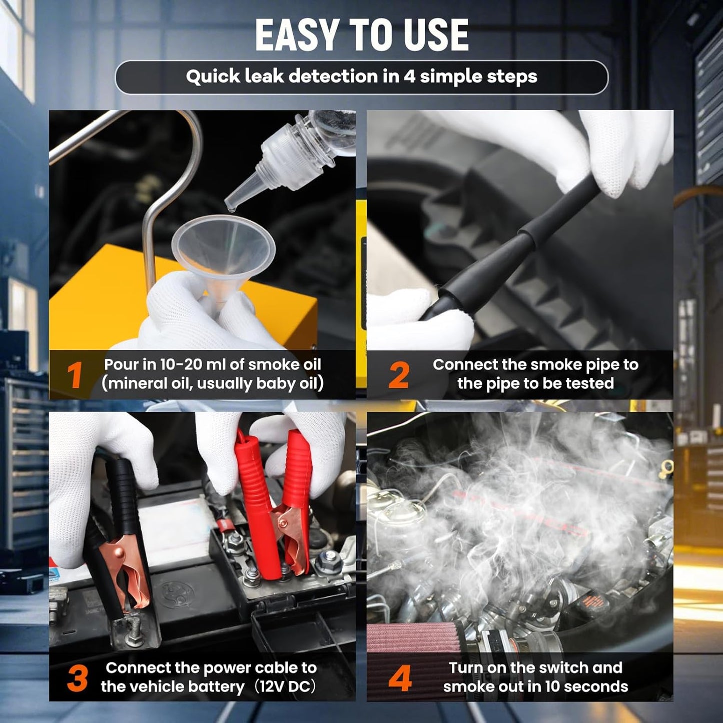 SL100 Smoke Machine Automotive Leak Detector, 12L/Min High Output Flow, Built-in Air Pump Evap Vacuum Diagnostics Tester, Fuel Diagnostic Pipe System Automotive Smoke Machine for Car