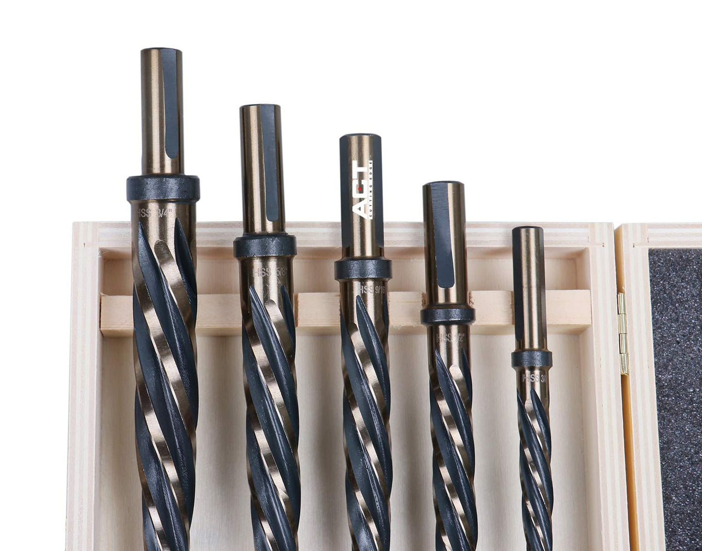 Accusize Industrial Tools 5 Pc H.S.S. Standard Spiral Flute Super Premium Car Reamer Set, 3/8", 1/2", 9/16'', 5/8", 3/4", to Fit 3/8'' or 1/2'' Shank Chuck