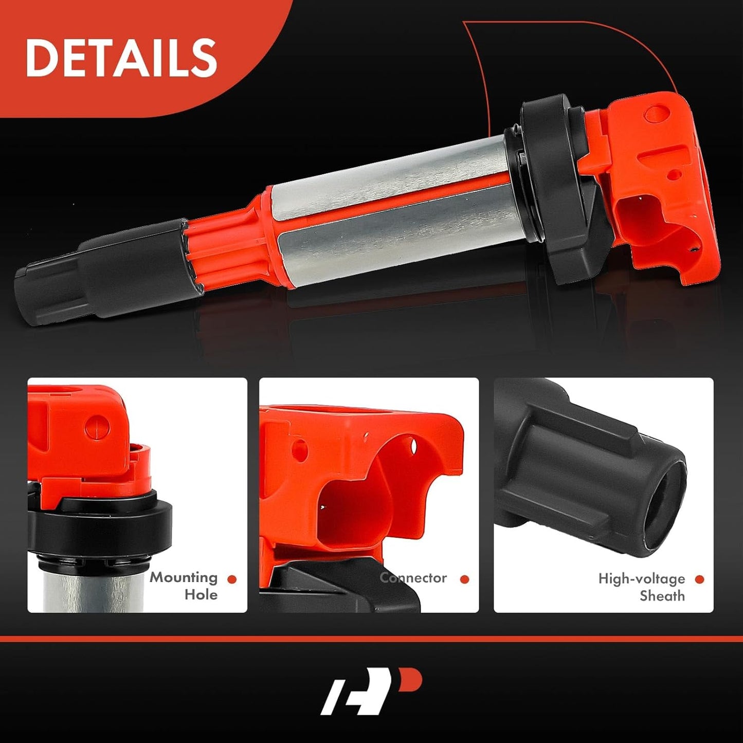 A-Premium (Red) Engine Ignition Coil Pack Compatible with BMW X5 2003-2009, 545i 2004-2005, 550i 2006-2009, 745i/745Li 2002-2005, 750i/750Li 2006-2008, 645Ci, 650i, Alpina B7, Aero 8, 8-PC Set