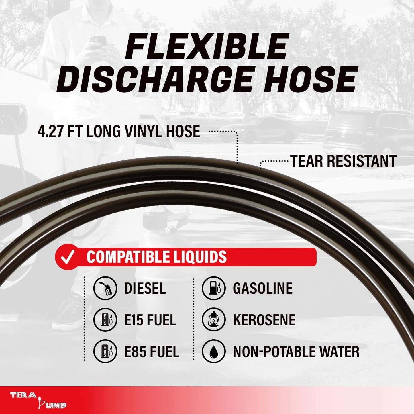 TERA PUMP 2nd Gen AA Battery Powered Fuel Cell Transfer Pump XL Gas Pump (2.5 GPM), 51 inch Hose, fits most Racing Cans (VP FLO-FAST Summit Mr. Gasket LC LC2 Scribner Utility)