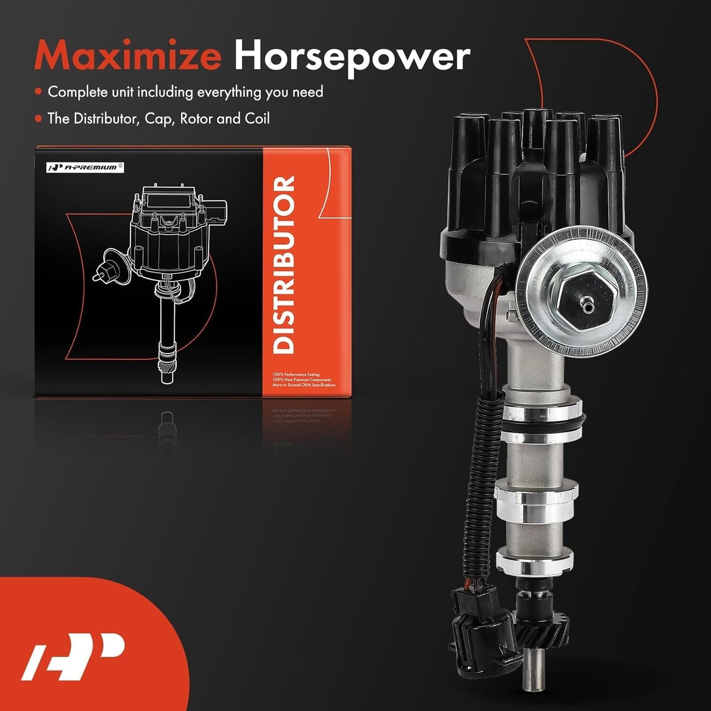A-Premium Ignition Distributor with Cap and Rotor Compatible with Ford F-100 1974-1976, F-150 1975-1976, F-250 1974-1976, F-350 1974-1976, F-500 1975-1976, M-450 1974-1974, 5.9L 6.4L