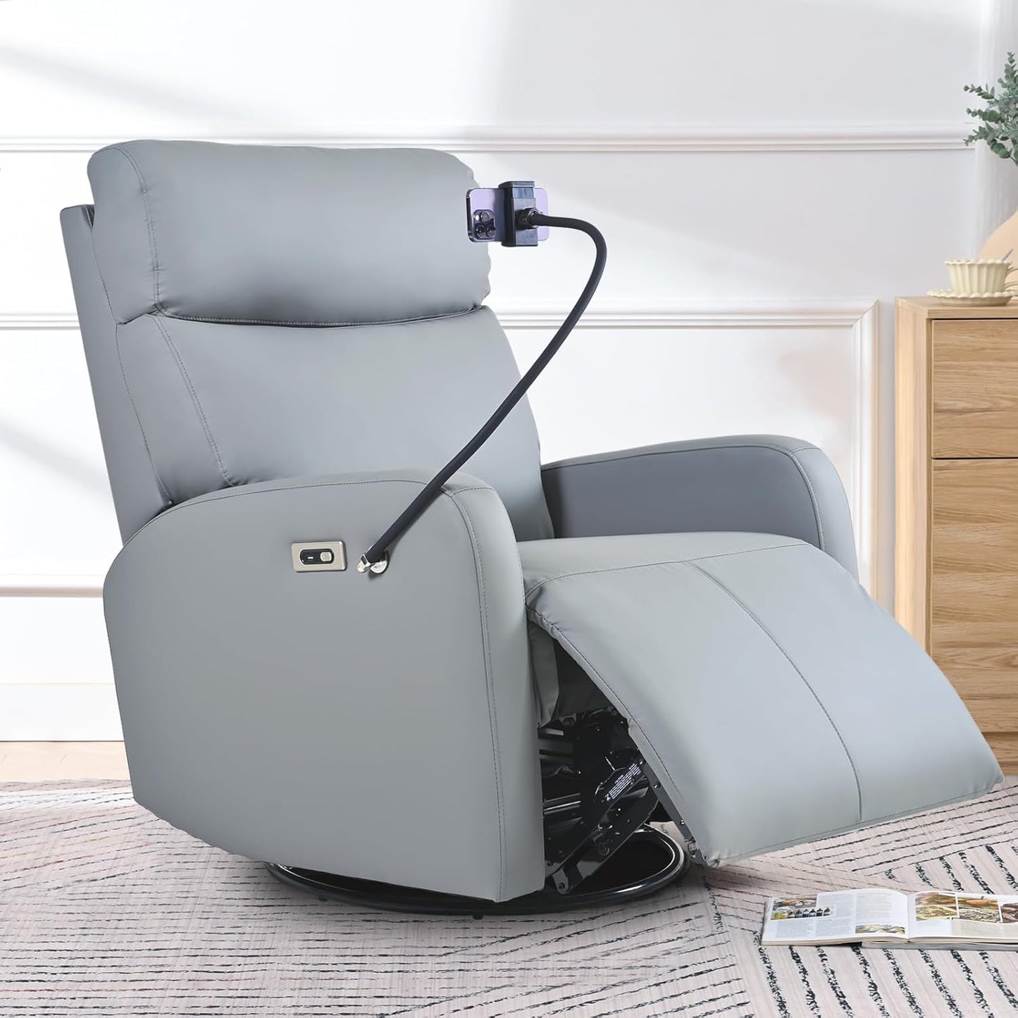 Swivel Rocker Recliner Chair, Modern Faux Leather Manual Recliner, Glider Recliner, 360 Swivel, 30 Rocking, Relaxing, Living Room, Bedroom