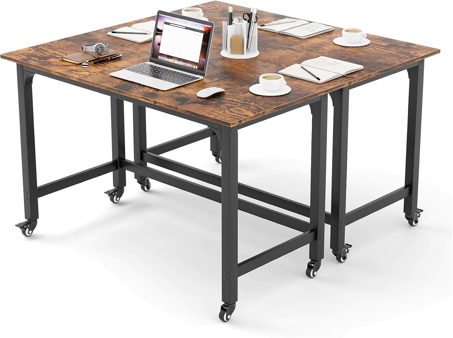 Tangkula 48” Mobile Computer Desk with Storage Bag & 2 Hanging Hooks, Rolling Home Office Writing Study Desk, Rolling PC Workstation with Lockable Universal Casters for Study Room, Bedroom