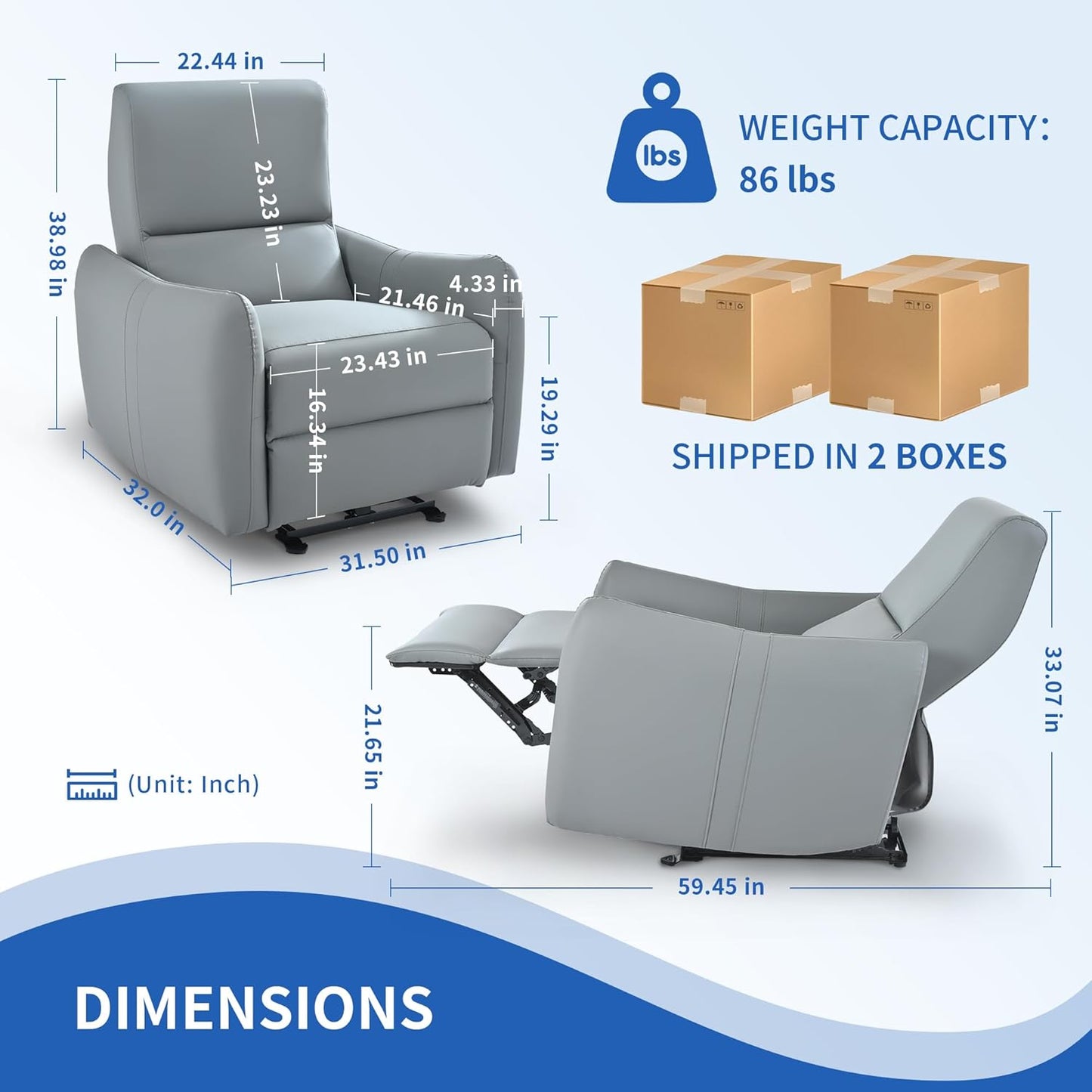 Wall Hugger Power Recliner Chair, Zero Wall Electric Recliner Chairs with USB Port, Space Saving Large Recliner for Living Room, RV, Home Theater