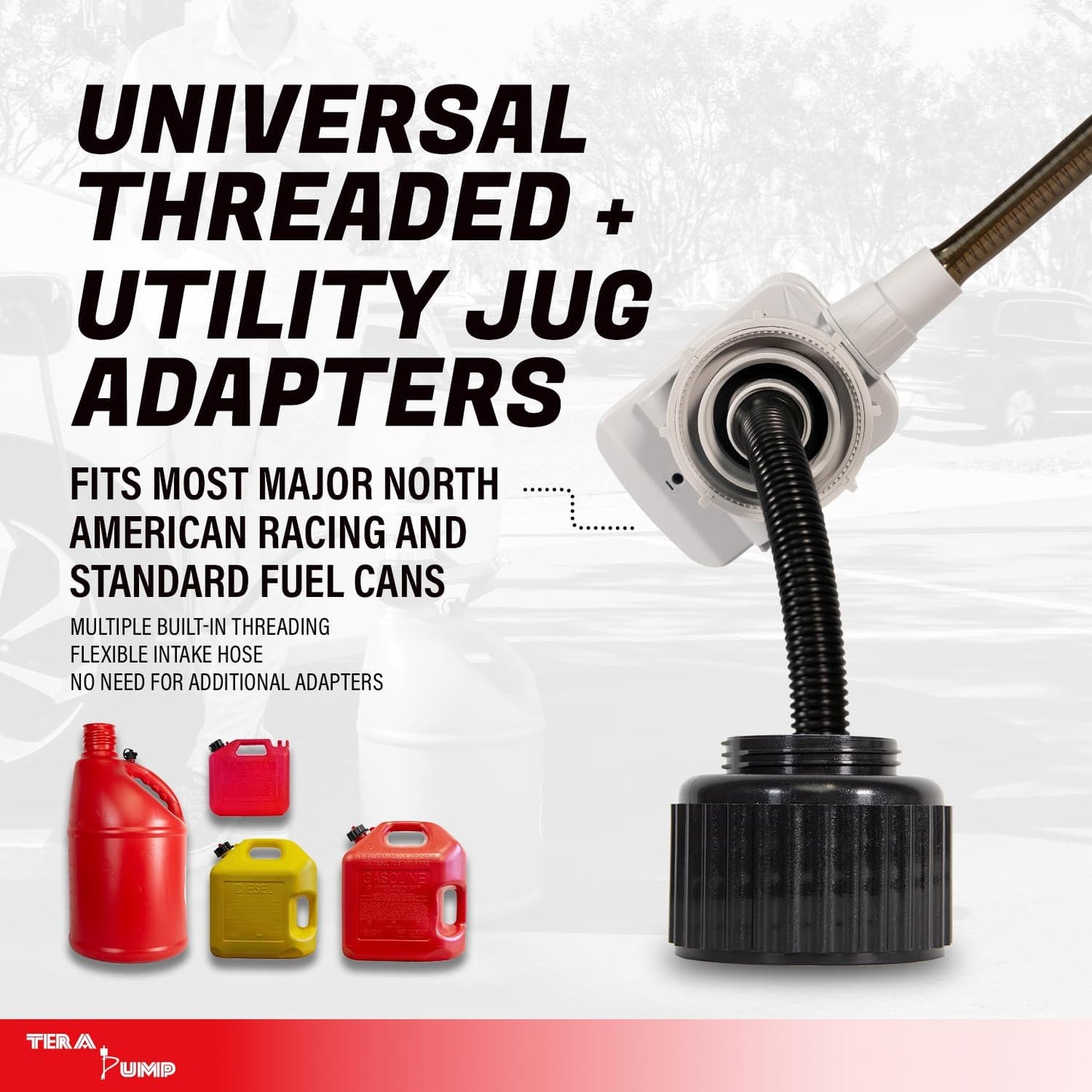 TERA PUMP 2nd Gen AA Battery Powered Fuel Cell Transfer Pump XL Gas Pump (2.5 GPM), 51 inch Hose, fits most Racing Cans (VP FLO-FAST Summit Mr. Gasket LC LC2 Scribner Utility)