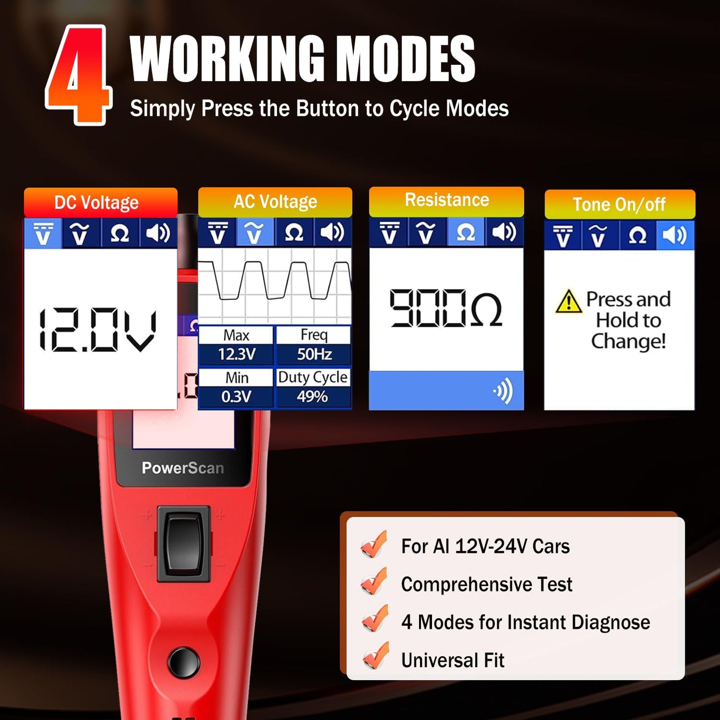 Autel PowerScan PS100 Power Circuit Probe Scan Tool Automotive Circuit Tester, Read AC DC Resistance 12-24V Electrical Short/Open Circuit Finder, Relay Tester with 20ft Extension Cable