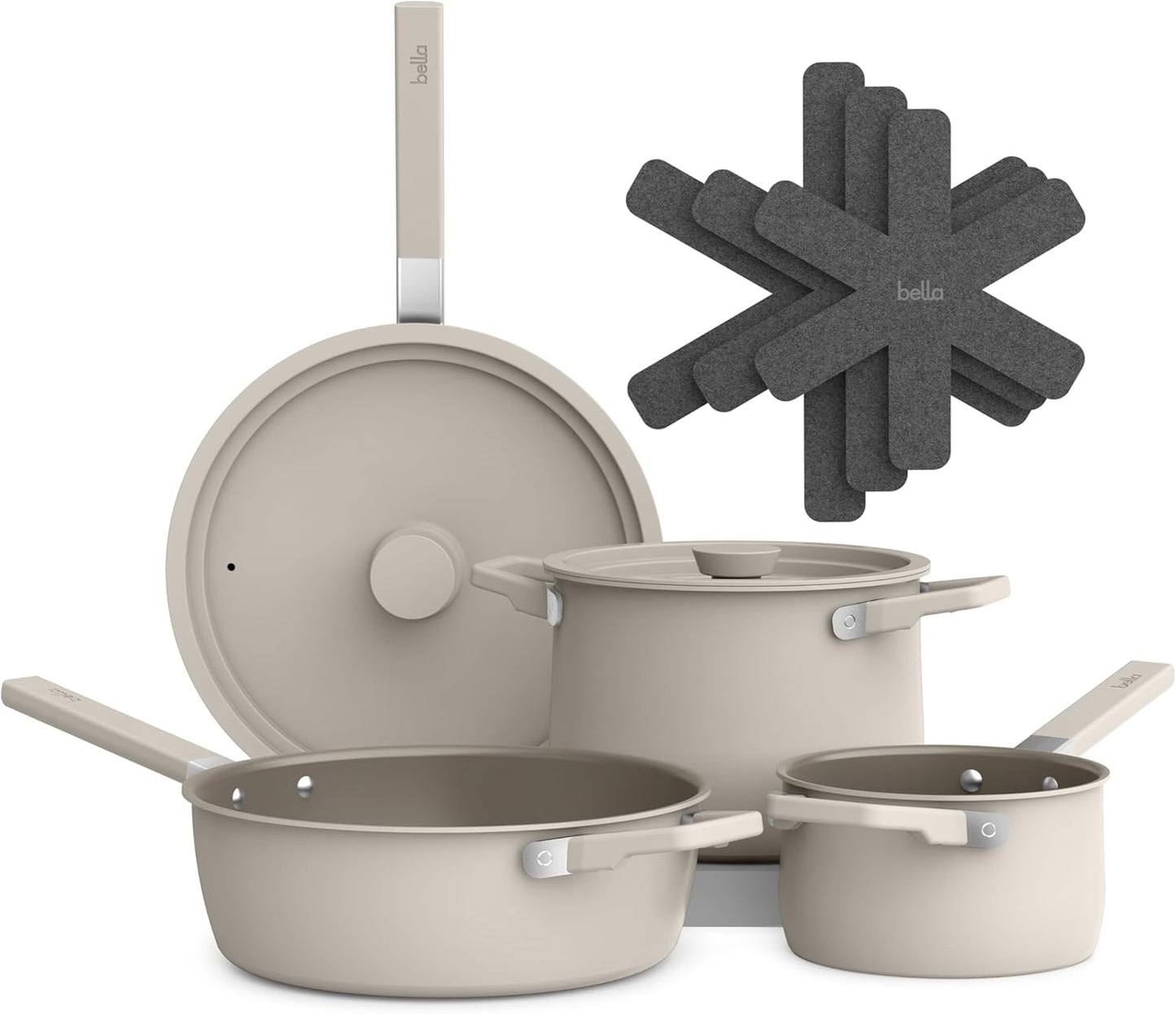 bella 9 Piece Ceramic Nonstick Cookware Set, Fits-anywhere™ Kitchenware w EverGood™ Coating, Dishwasher & Oven Safe, All Stovetops Compatible, Stackable Design, Cool Touch Handles, Surf