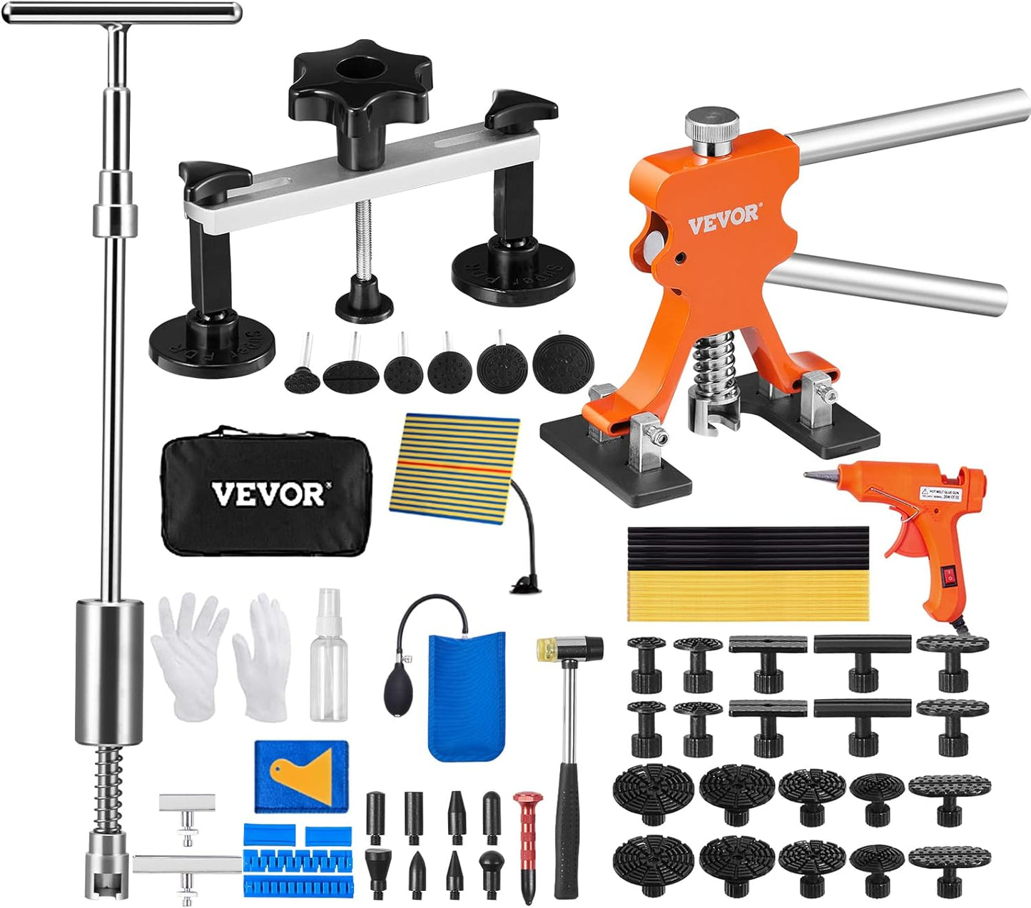 VEVOR 117 PCS Dent Removal Kit, Paintless Dent Repair Kit with Golden Lifter, Bridge Puller, Slide Hammer T-bar Dent Puller, Suction Cup Dent Puller for Auto Body Dents, Hail Damage, Door Ding