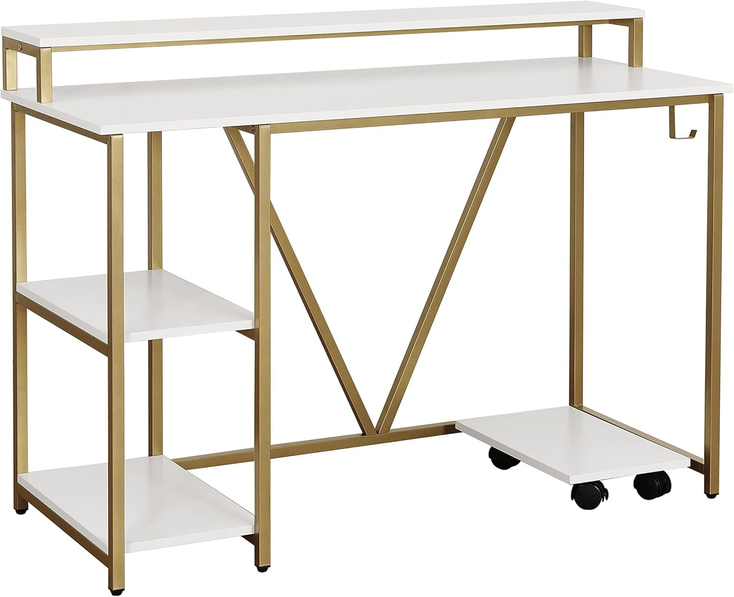 Techni Mobili Computer Desk - Industrial Writing Desk with Storage Shelves, Monitor Stand, & Accessory Holder - Home Office Laptop Computer Table with CPU Caddy & 2-Tier Small Bookshelf Space