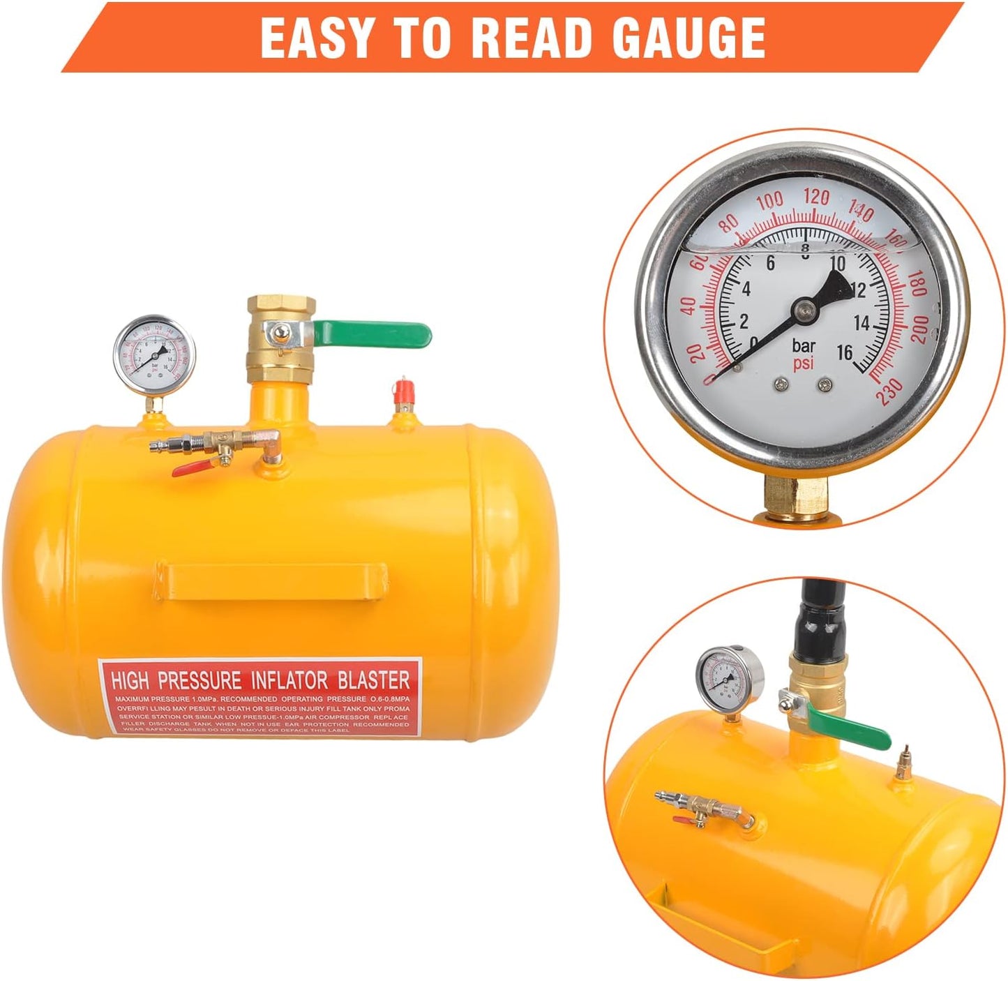 5 Gallon Air Tire Bead Seater 110 PSI Blaster Tool Seating Tire Inflator with Gauge Car Truck ATV Tractor Tank Heavy Duty (Yellow)