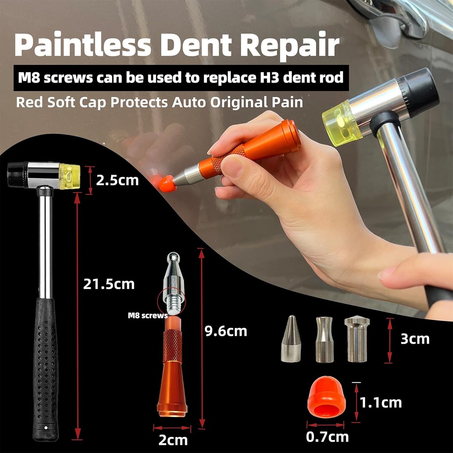 59pcs Paintless Dent Rods Repair Tools with Knock Down Pens,Red Soft Caps,Red Wedge and More,Suitable Removal Hail Damage,Dings and More for Car Body Dent Repair