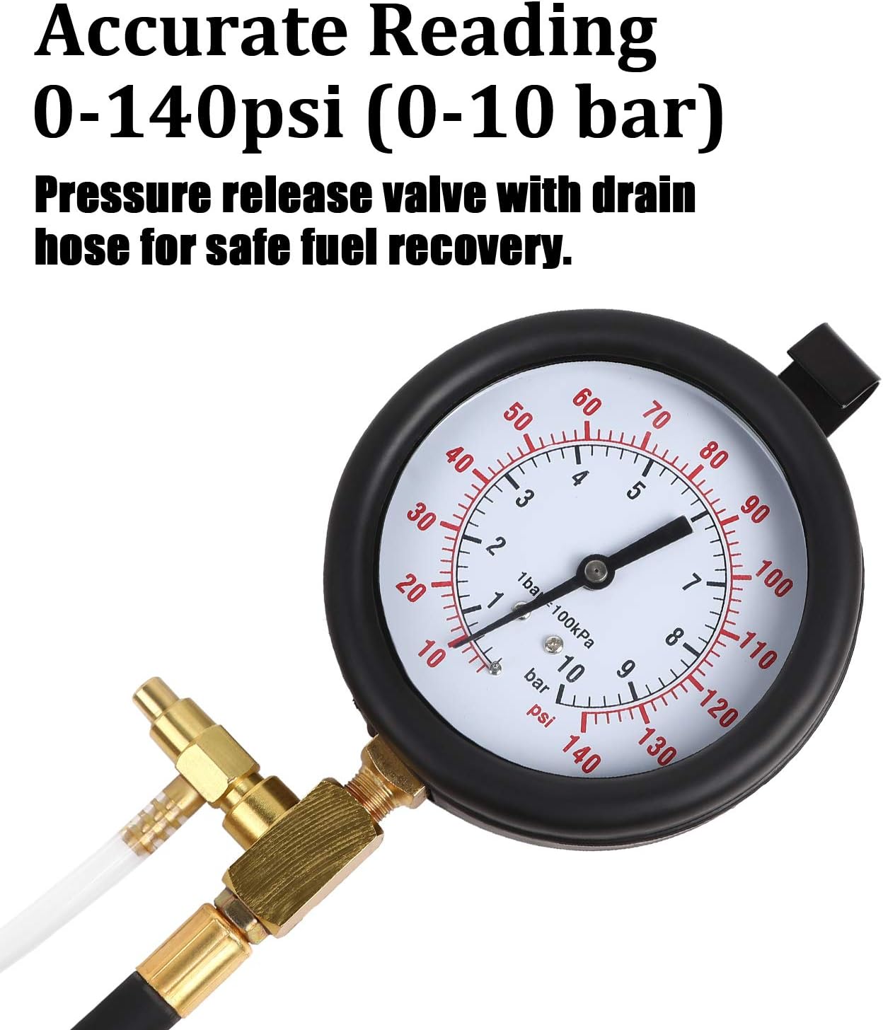 BETOOLL Pro Fuel Injection Pressure Tester Kit Gauge 0-140 PSI with 9.49,7.89,6.30 Fuel Line Fittings