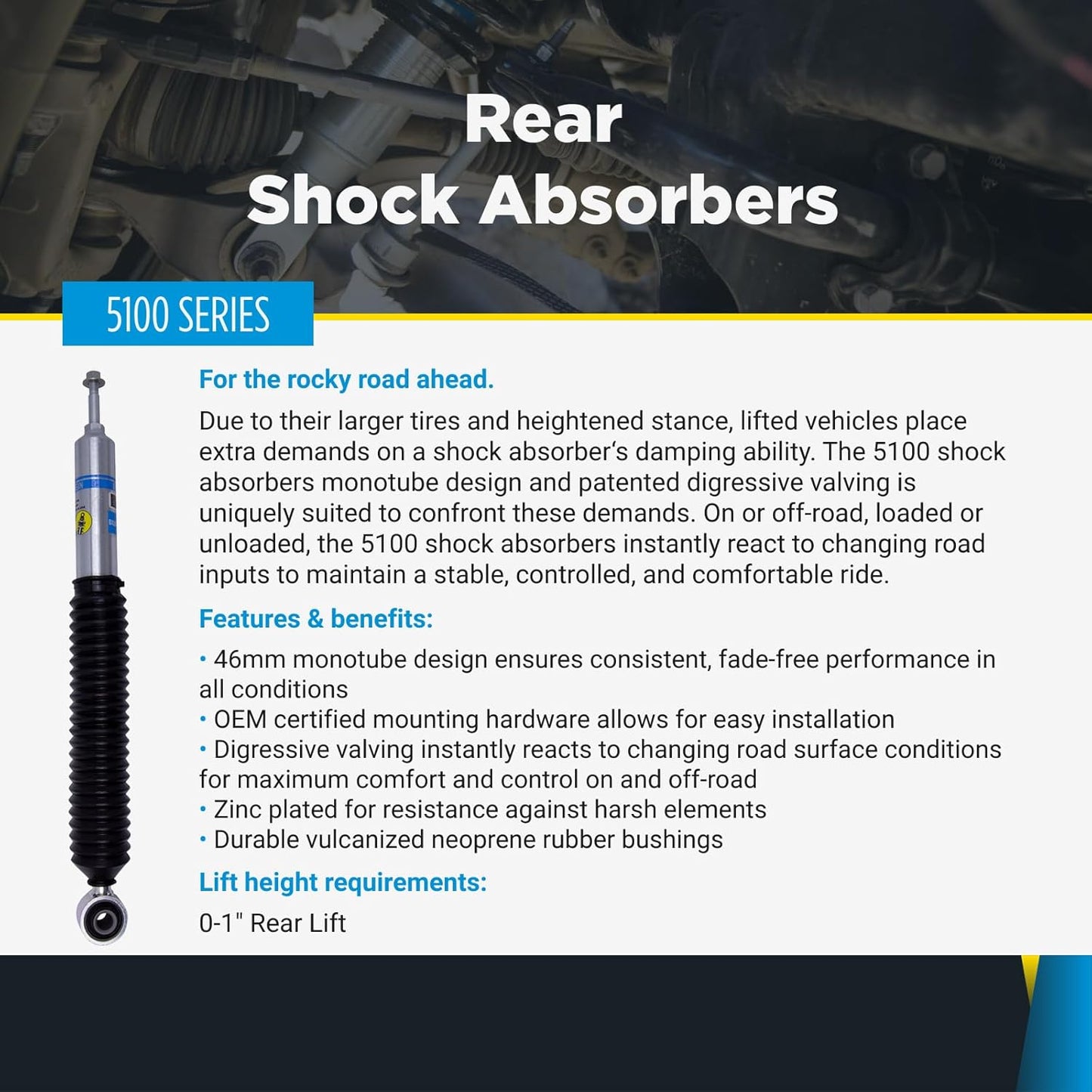 Bilstein Set of Front & Rear 5100 Ride Height Adjustable Shocks fits 2011-2018 Ram 1500 4WD with 0-1" Rear Lift w/o Air Suspension | Provides 0-2.8" Front Lift | Includes TrendsAuto Decal