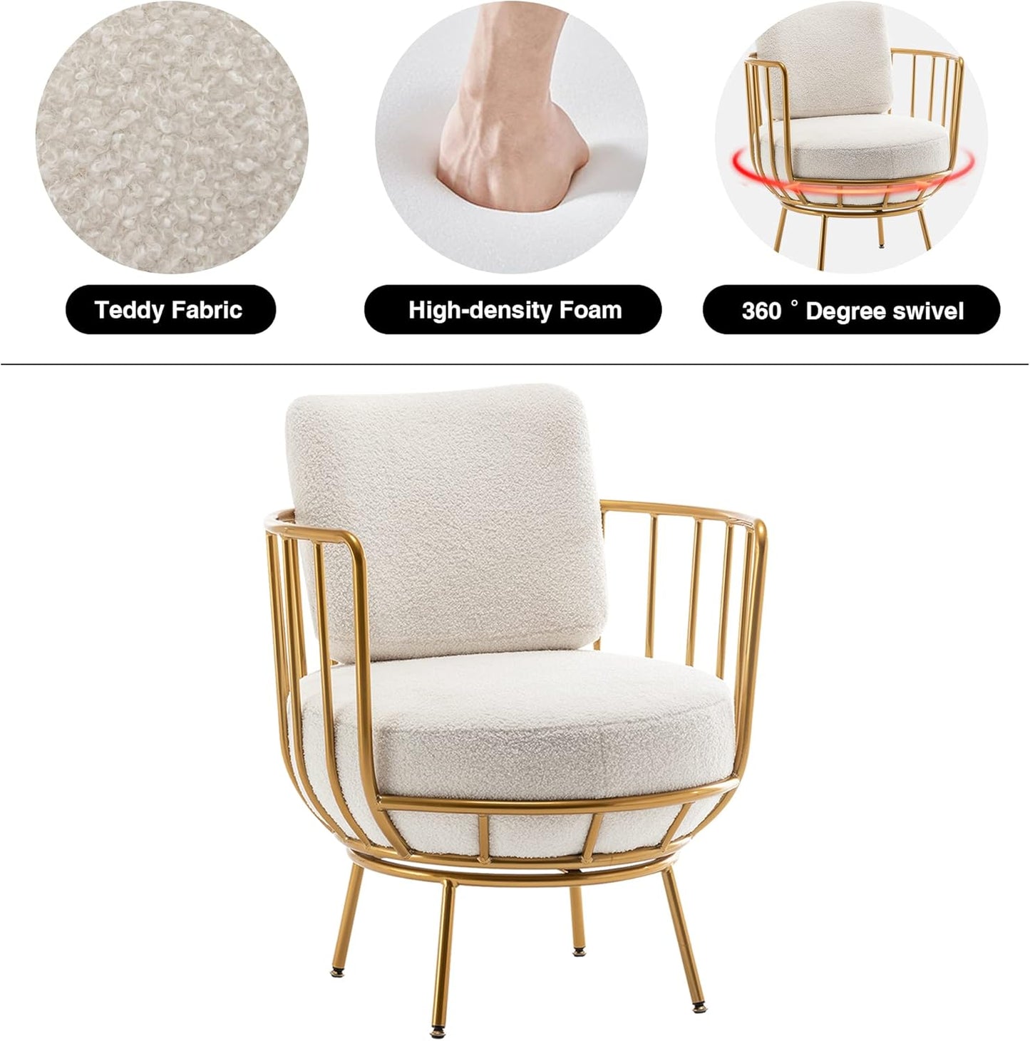 annjoe Accent Chair Swivel Barrel Chair Round Armchair with Metal Frame Legs for Living Room Bedroom Set of 2