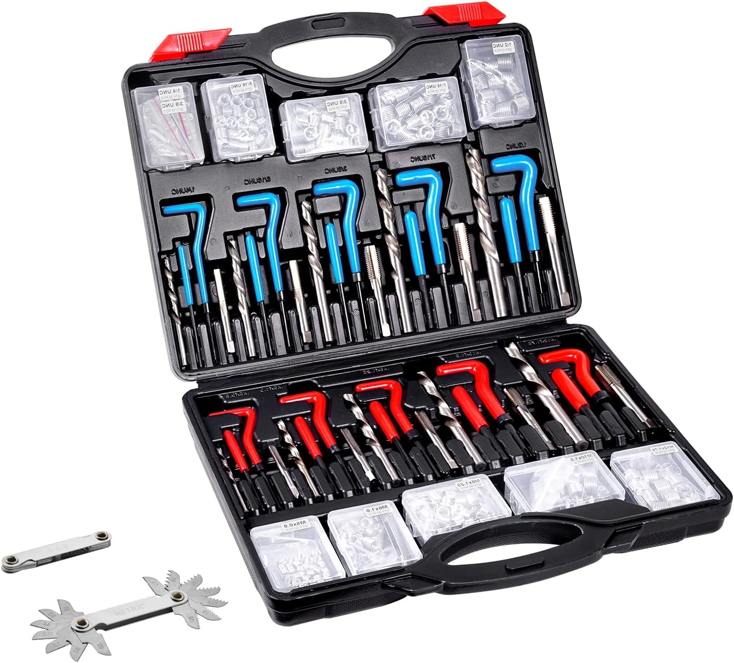 VEVOR Helicoil Thread Repair Kit-338-Piece SAE HSS Drill Inserts Taps & Tools M5,M6,M8,M10,M12,1/4",5/16",3/8",7/16",1/2" Rethreading Tool Kit Insertion Rethreading Tools Universal Rethread Restorer