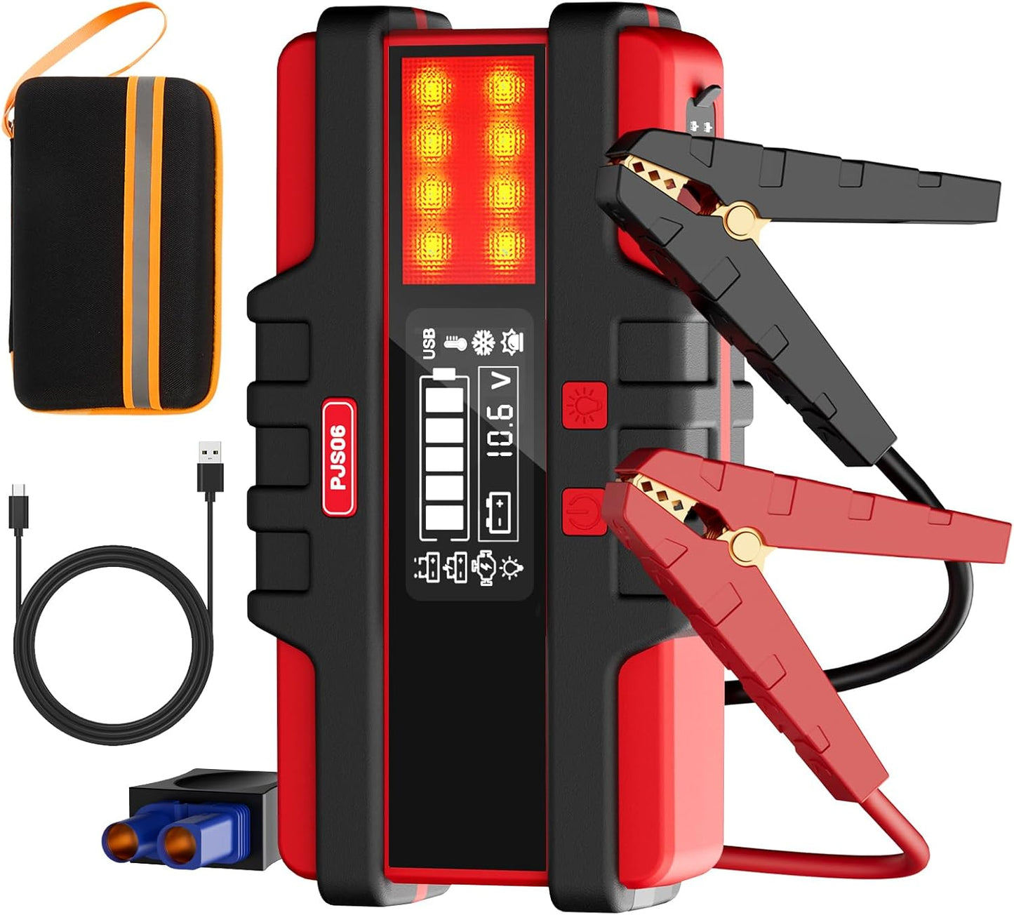 6000A Car Jump Starter (All Gas & 12L Diesel), 74Wh Portable Power Bank with 40W Fast Charge, Smart LCD Display, Red Warning Light