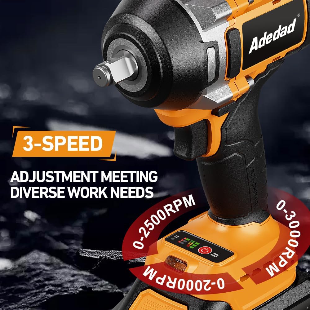 1000N.m Cordless Impact Wrench 1/2 inch,20V 740ft-lbs High Torque Impact Gun with 2 x 4.0 AH Batteries,Sockets and Case,Brushless Power Impact Driver for Automotive and Heavy Duty Use