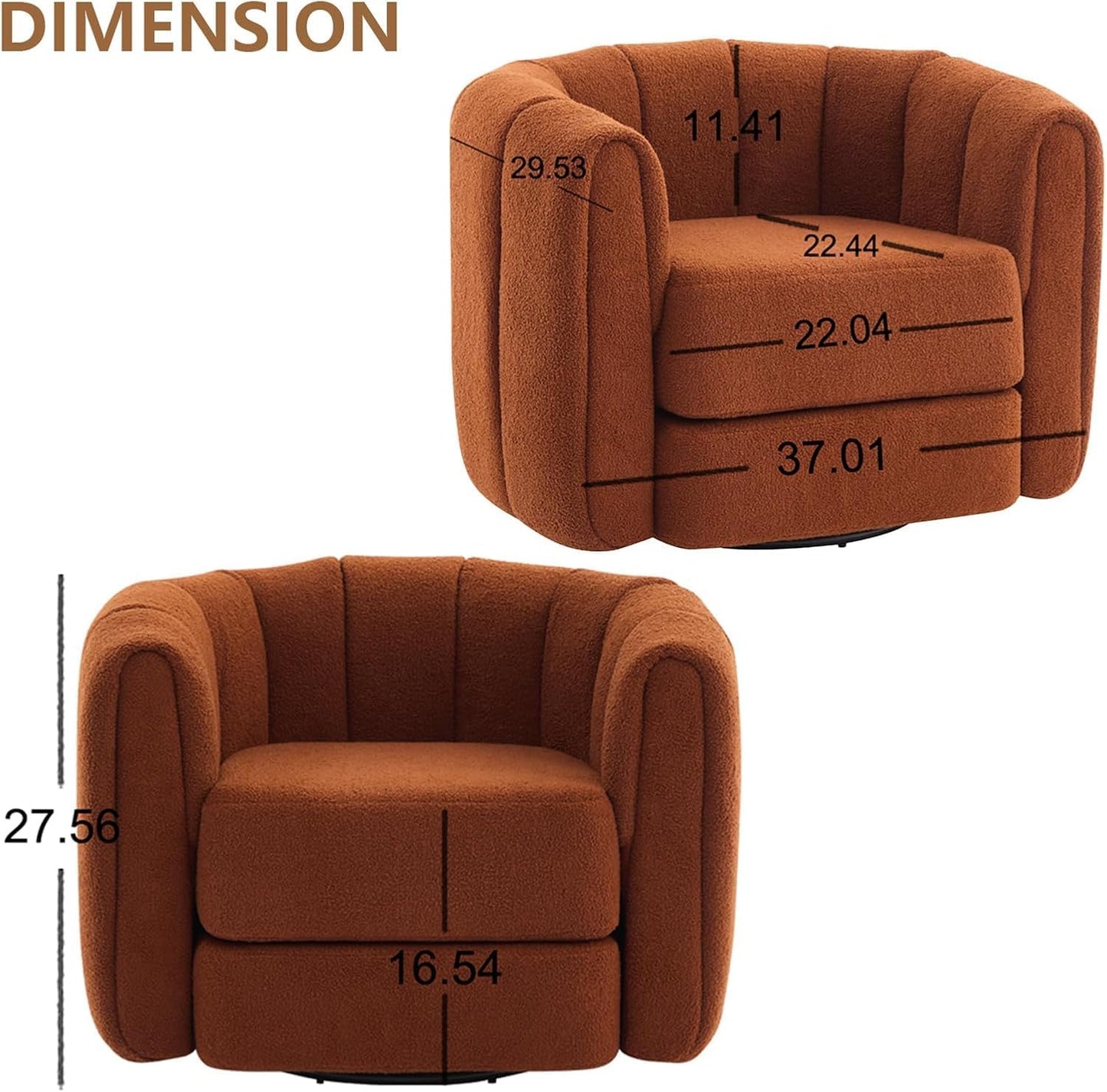 Swivel Accent Chairs Set of 2 for Living Room, Pumpkin Shaped Single Club Sofa Chair, Teddy Fabric 360 Degree Round Swivel Barrel Armchair for Home Bedroom Apartment Office (Brown)