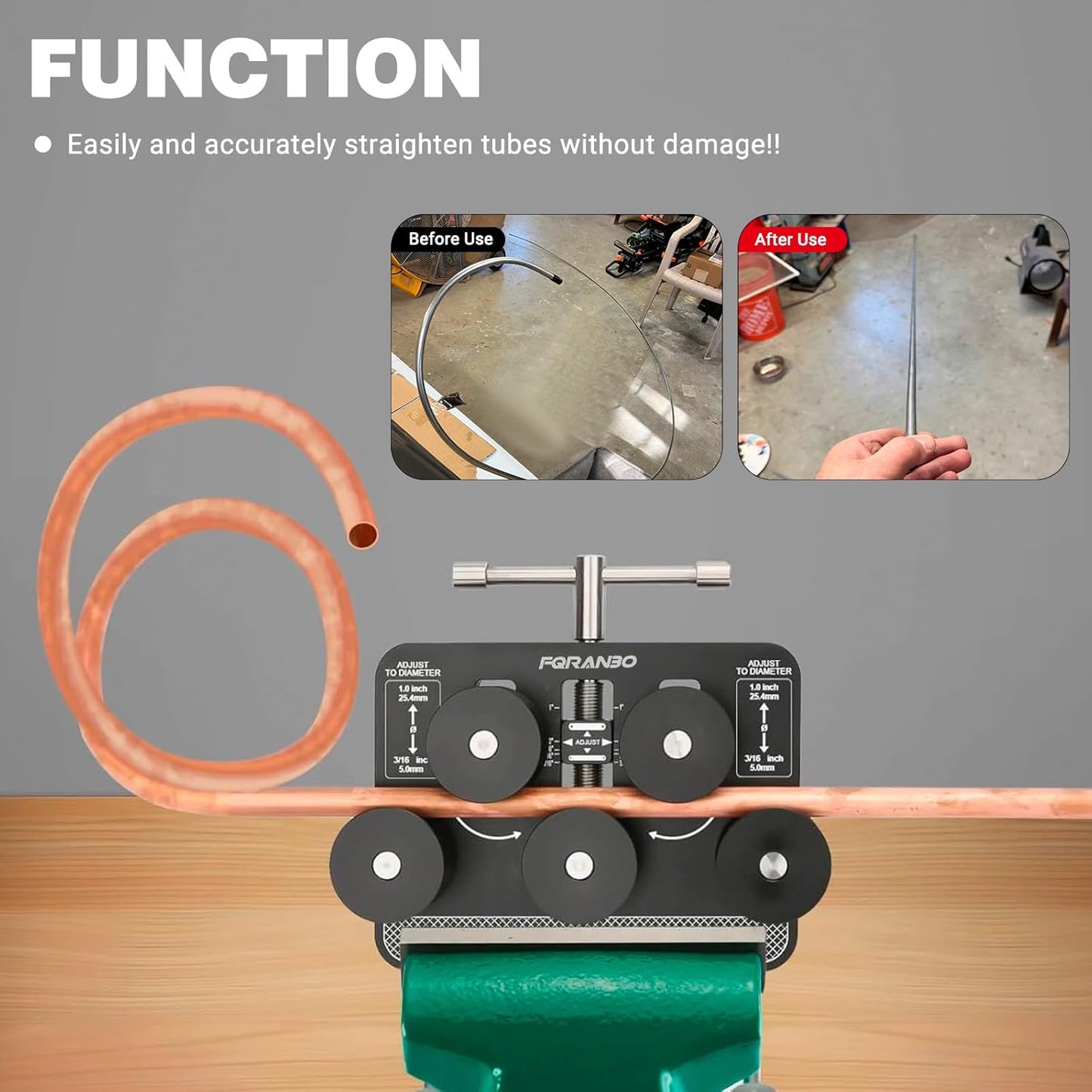 Tubing Straightener, Brake Line Straightener, Tube Straightener for 3/16" - 1.0" Diameters, Fuel Line and Aluminum, Copper, Stainless Steel Tubing