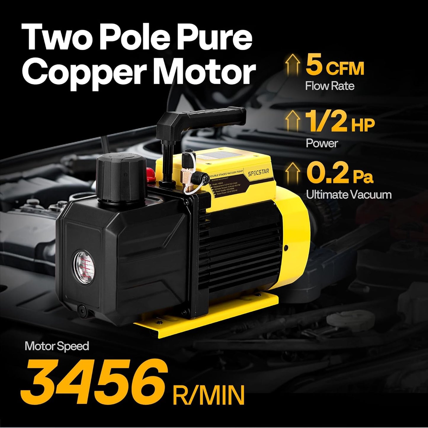 SPECSTAR 1/2 HP 5 CFM 110V Dual Stage Rotary Vane HVAC Air Vacuum Pump for R12 R22 R134a R410a Systems with 2 Oil Bottles