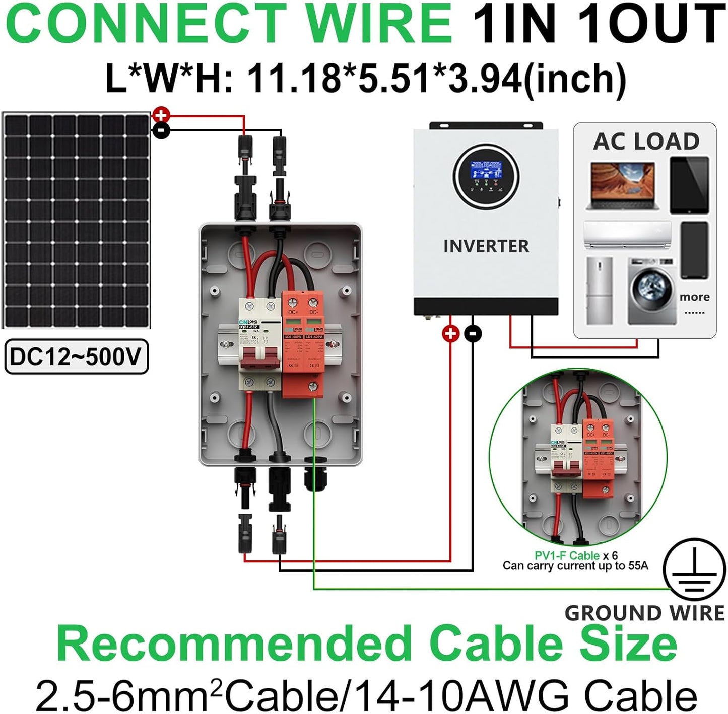 Solar Disconnect Switch 32 Amp DC 500V Circuit Breaker with Lightning Surge Protector Arrester and IP65 Breaker Box Plug-and-Play for Outdoor Solar Panel System