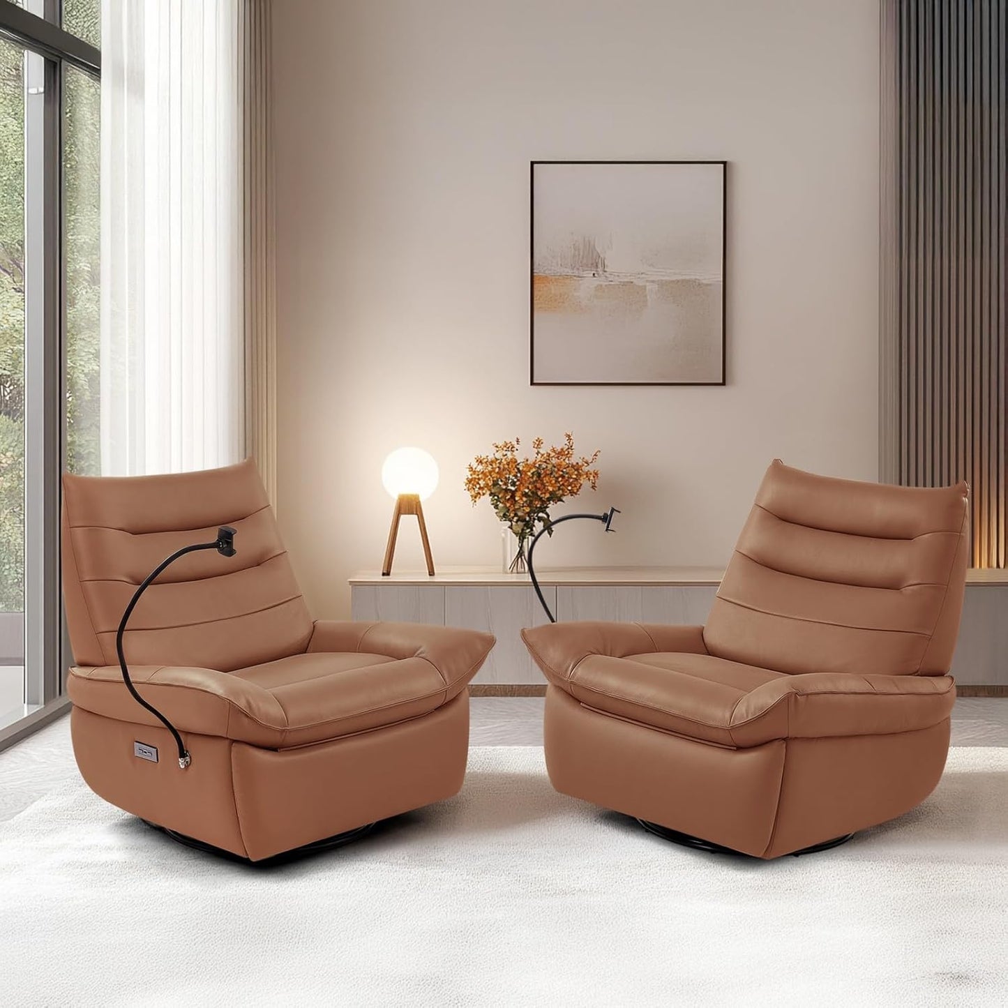 Accent Chairs 360° Recliner Chair Swivel Rocker Chair for Adults, Nursery Swivel Chairs for Living Room, High Back Upholstered Deep Seat Lazy Boy Recliner Chairs (Polyester Fabric- Dark Gray-1PCS)