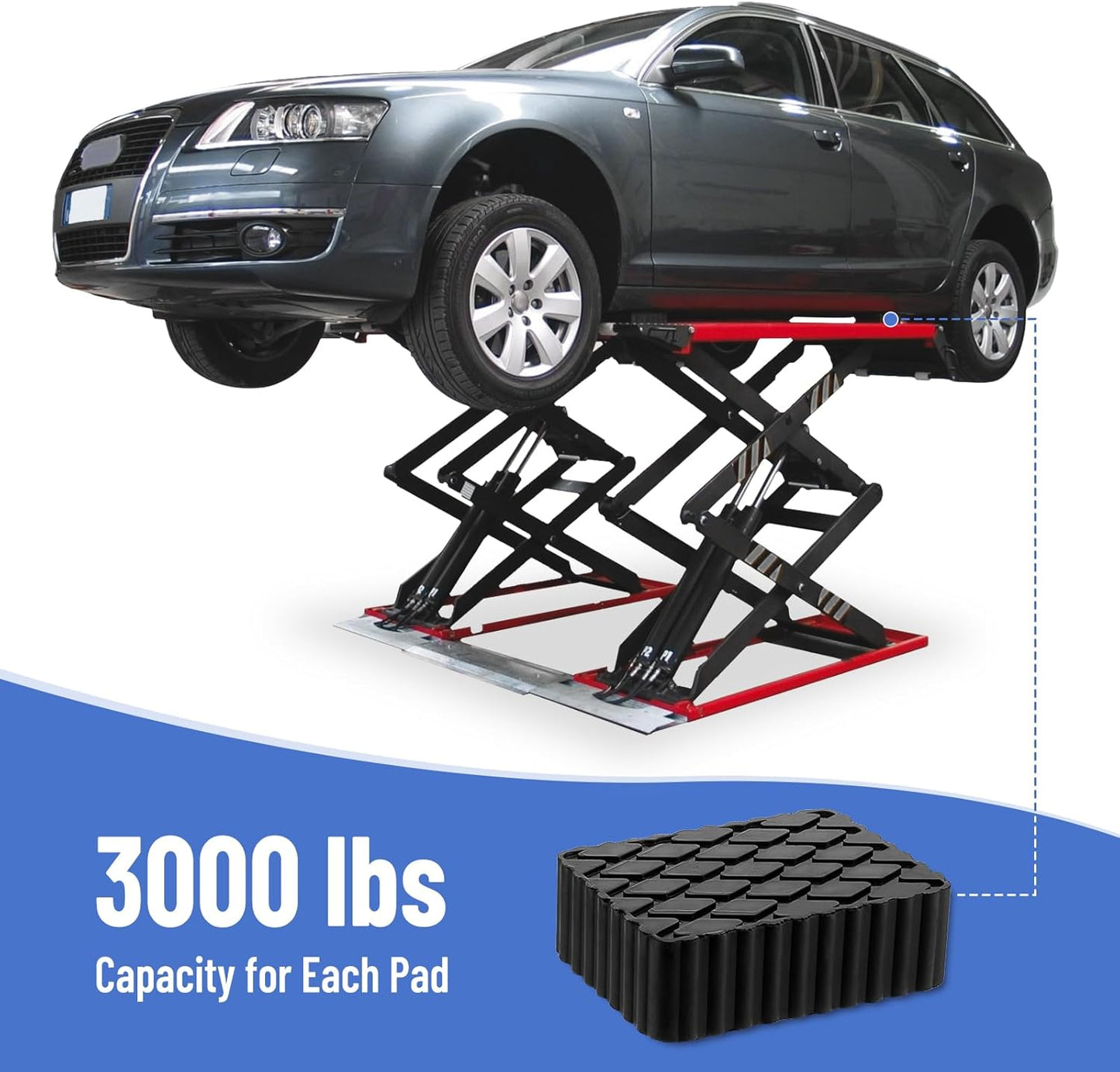 4 Pack Solid Rubber Auto Lift Pads, Anti-Skid Lift Block Spacer Pad for Car Lifts, Jacks and Racks, 3000lbs Loading Capacity, 6-1/3" x 4-3/4" x 2"