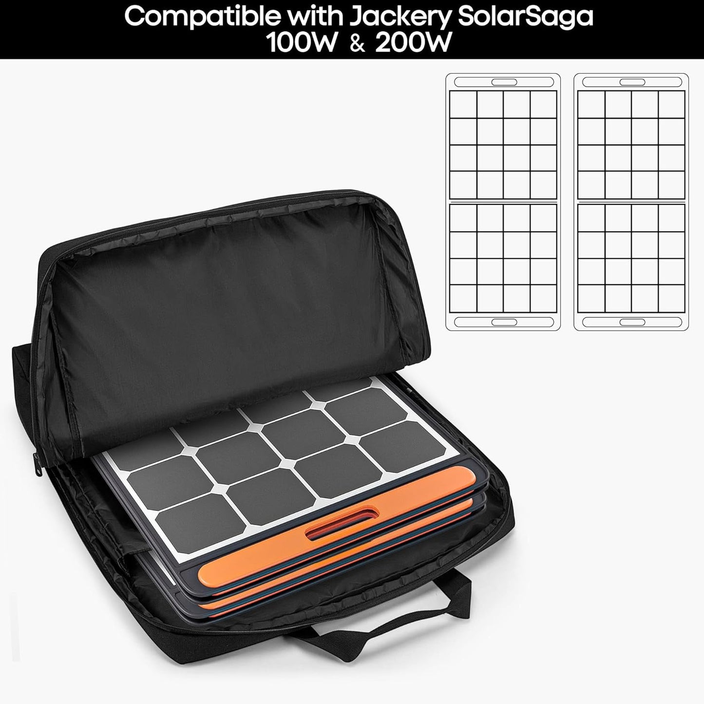 Solar Panel Storage Bag Compatible with Jackery SolarSaga 100W 100X 200W, Padded Travel Carrying Case for 2 Battery Panels, Double-Layer Solar Panel Carrier with Shoulder Strap, Patent Design