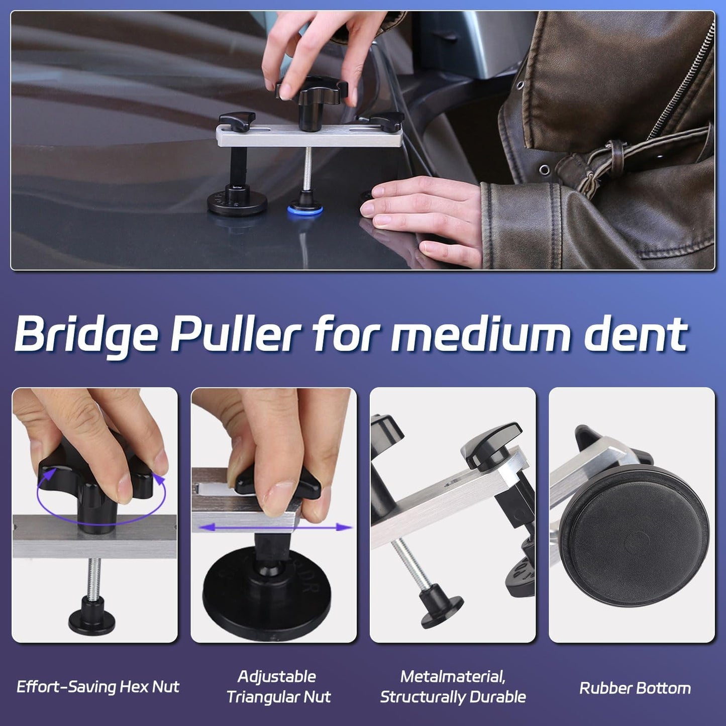 VEXTRO Dent Puller Kit, Paintless Dent Repair Tools with Dent Lifter, Bridge Puller, Slide Hammer T-Bar, PDR Car Dent Removal Kit with Glue Gun and Tabs for Auto Body Hail Damage