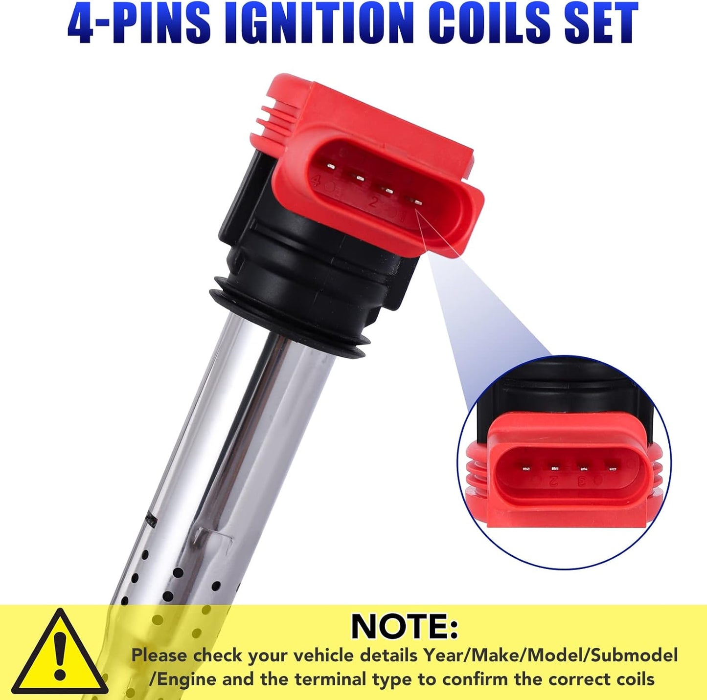 Set of 4 Ignition Coils Fits for 2.0T Audi A4 A6 Volkswagen VW CC Passat GTI 2008 2009 2010 2011 2012 2013 2014 2015 2016 2.0 Coil Packs Replaces# 06E905115E 06H905115B UF529