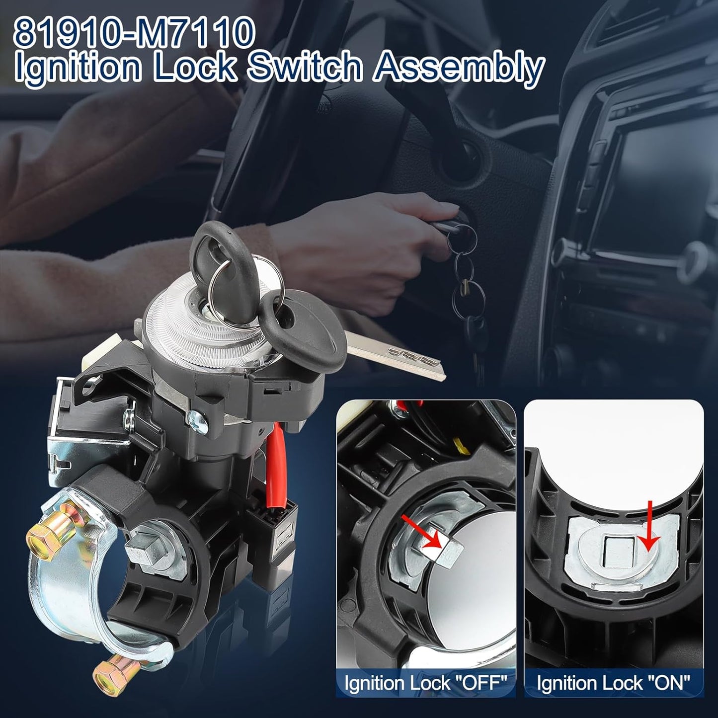 81910-M7110 Ignition Lock Cylinder Housing for Kia 2019-2021 Forte 2020-2022 Soul 2021-2023 Seltos Ignition Lock Switch Assembly with 2 Keys, Replaces 81900-M7E00 81905-M7140 Ignition Switch Kits