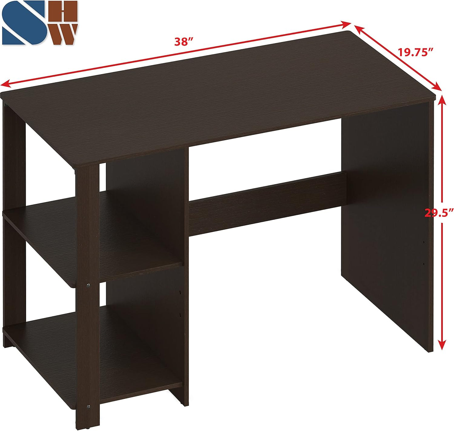 SHW 38-Inch Home Office Computer Desk with Shelves, Espresso