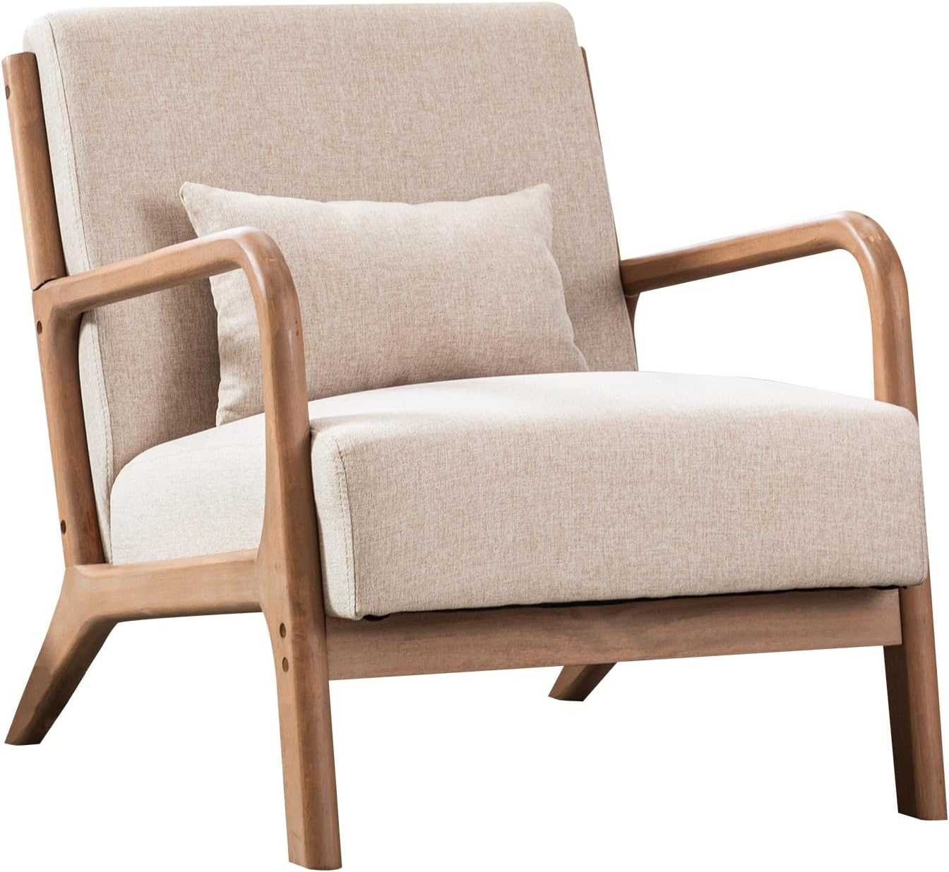 ANJ Modern Arm Chairs Set of 2, Mid-Century Modern Accent Chair Upholstered Lounge Chair with Pillow and Solid Wood Frame, Comfy Lambswool Chairs for Living Room