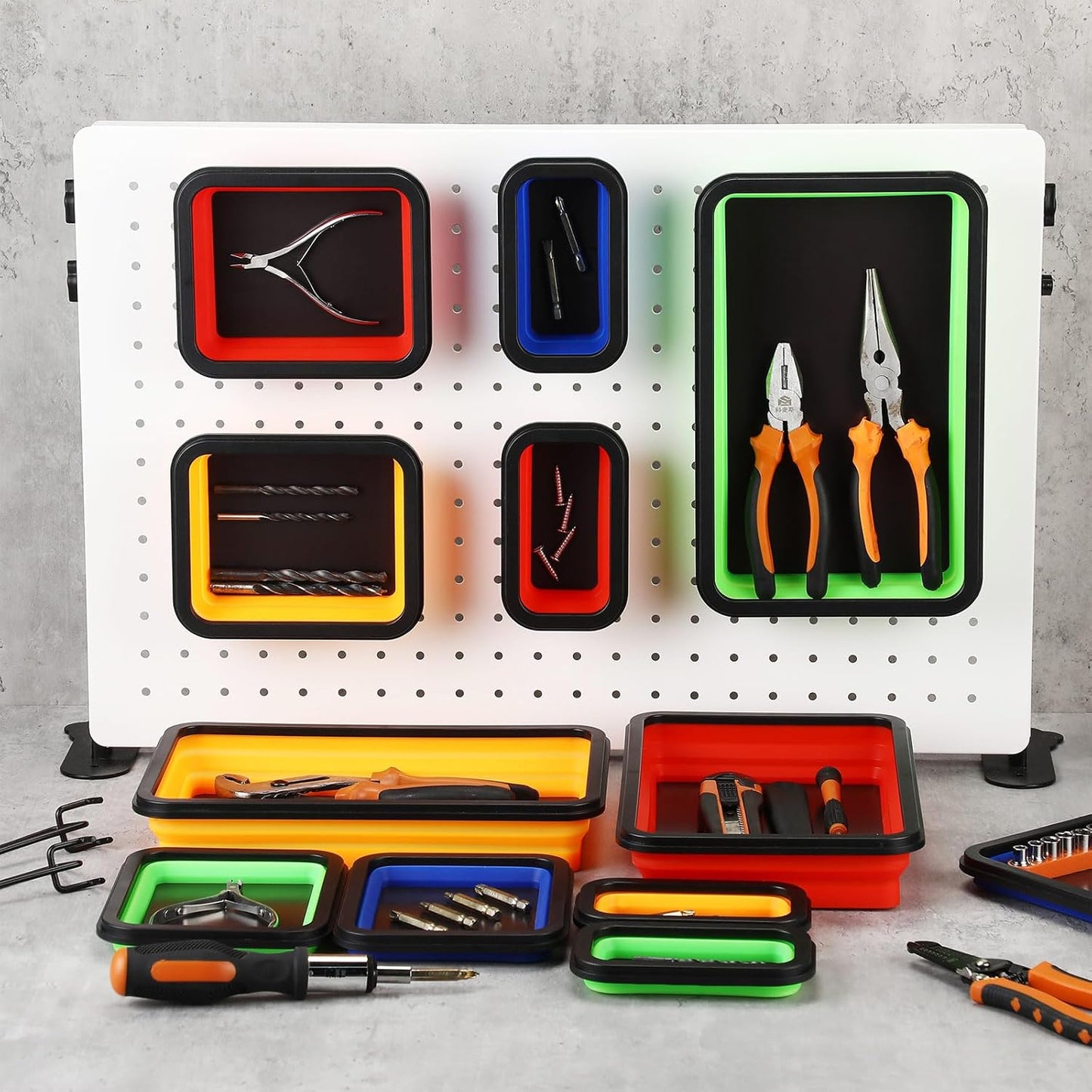 12 Pcs Collapsible Magnetic Parts Tray Set Foldable Tool Tray Storage Organizer Magnetic Tray 3 Different Size Collapsible Bowl for Screw, Bolts, Nuts, Washers, Pins, Tool Gifts for Men