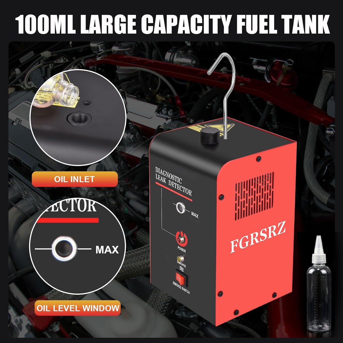 Smoke Machine Automotive, 12V DC Car Smoke Leak Tester With Built-In Air Pump, 100ML Smoke Tester Automotive, EVAP Smoke Machine Leak Tester, Automotive Smoke Machine Leak Detecto/Oil-Excluded (Red)