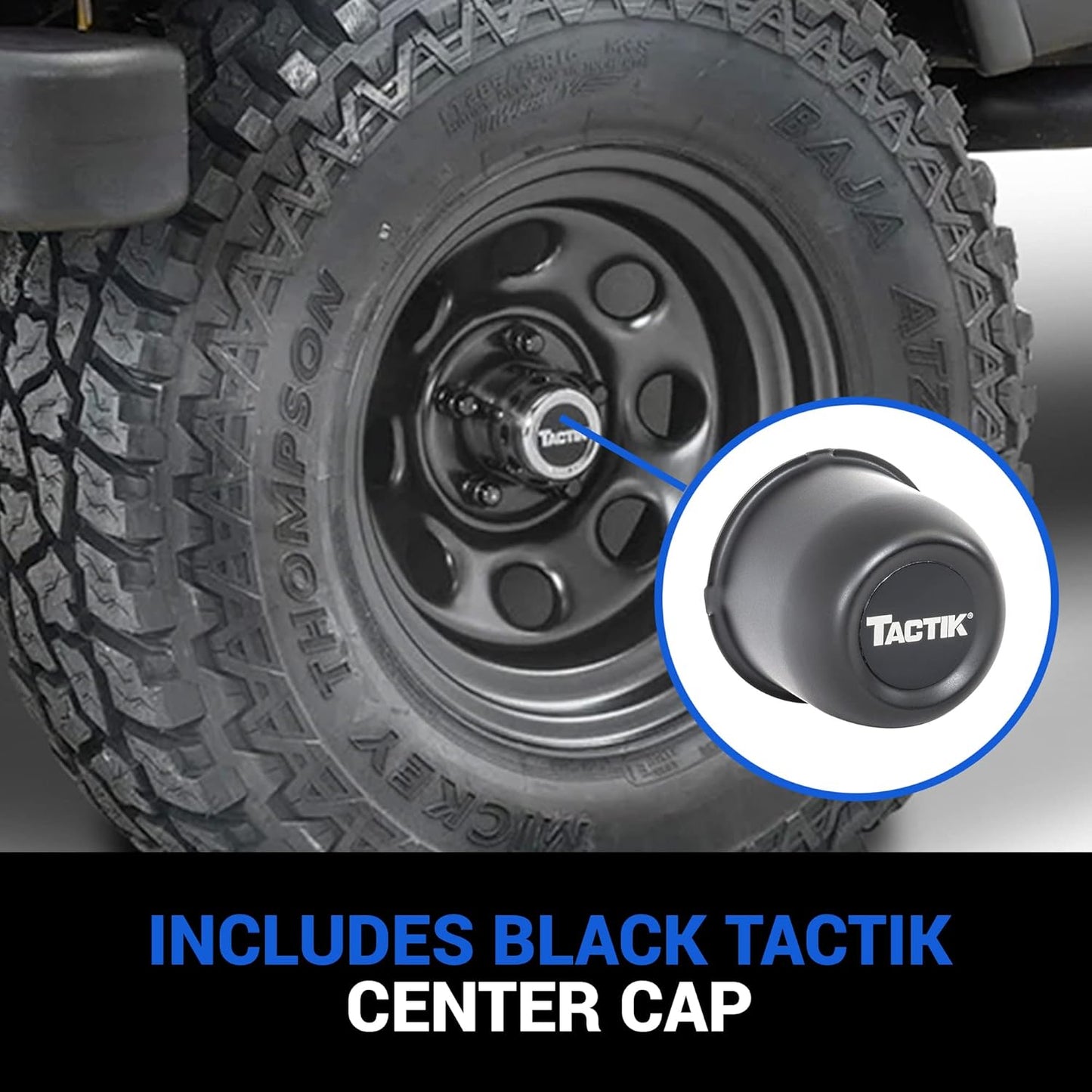 TACTIK Circle 8 Classic 15 Inch Solid Steel Wheel, Black - 15x10, 5x4.5 Bolt Pattern (-38.1mm Offset), 4" Backspace - Fits Jeep 1984-2006 Wrangler, Wagoneer, Comanche, Grand Cherokee TJ YJ MJ ZJ XJ LJ