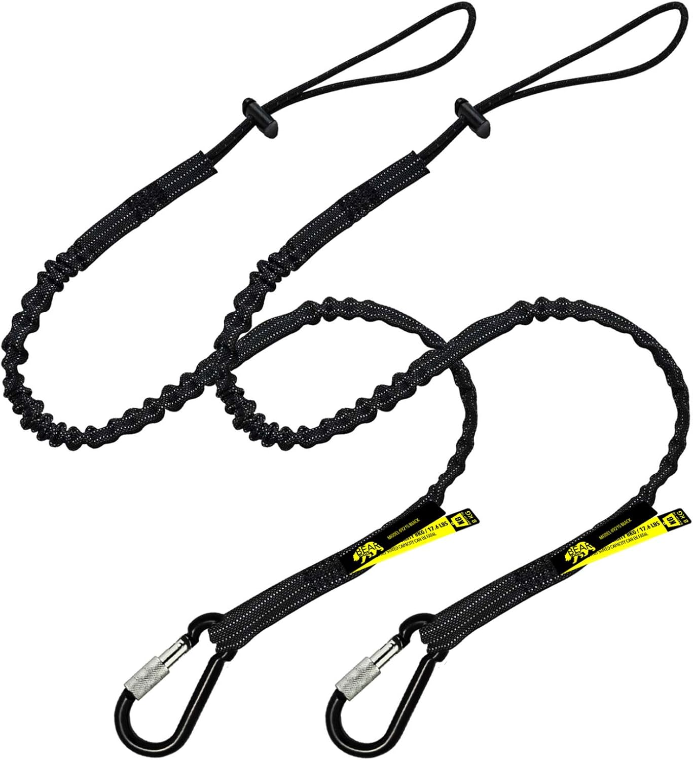 BearTOOLS Tool Lanyard with Single Carabiner and Adjustable Loop End, Standard Length, Maximum Weight Limit 8KG / 17.6lb, Aluminum Screw Lock Carabiner with Shock Cord Stopper, 09250S (50 Pack)
