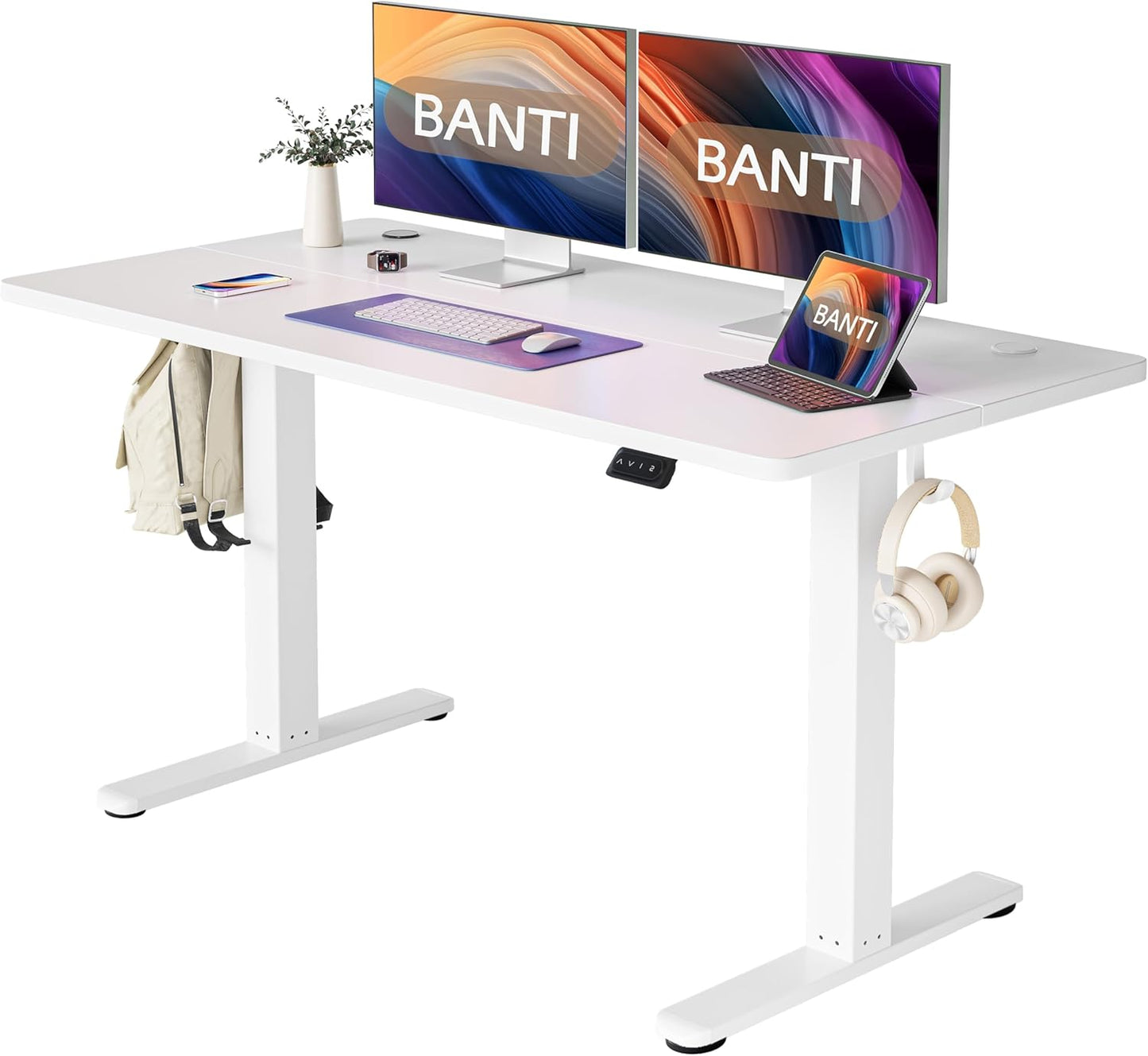 BANTI 55''x24''Height Adjustable Electric Standing Desk, Stand up Table, Sit Stand Home Office Desk with Splice Board, Rustic Brown Top