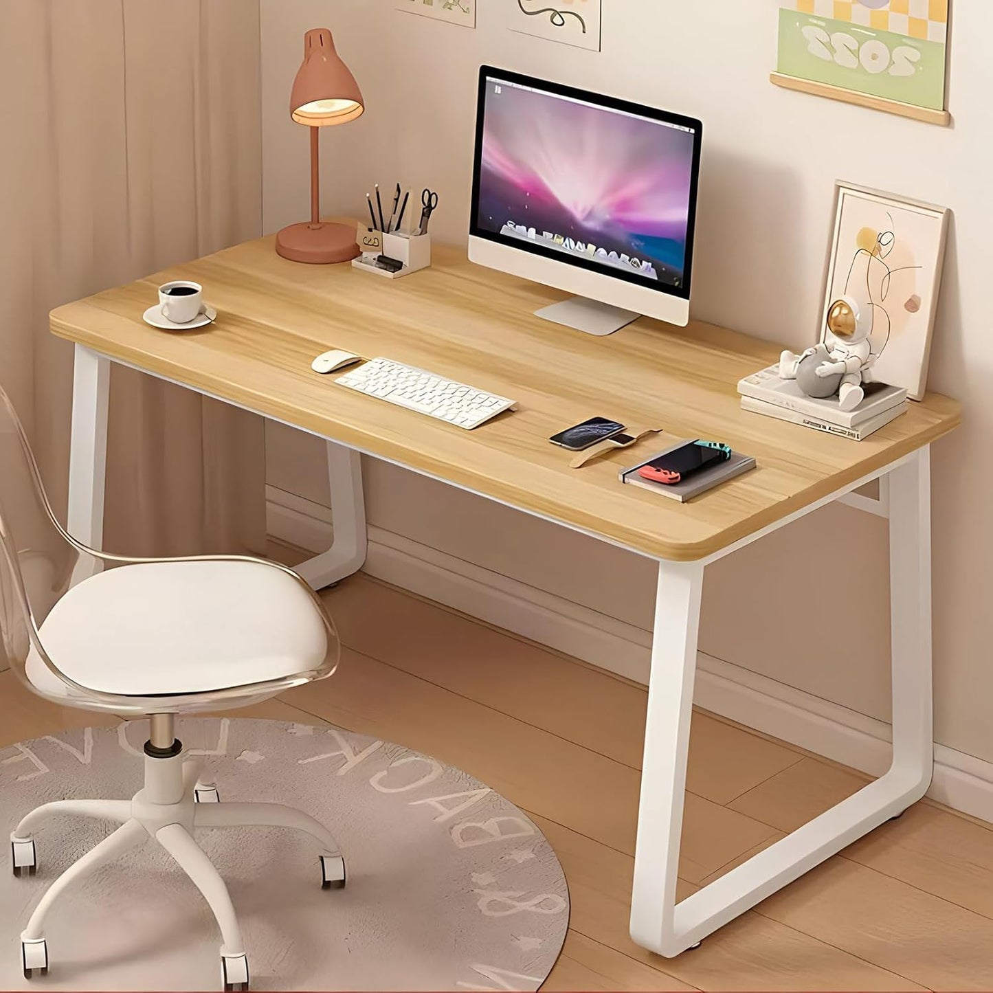 Solid Wood Computer Desk,Modern Simple Computer Desk,Study Writing Desk,Home Office Desk with Metal Legs,Laptop Pc Table Workstation for Home Office(80x60x74cm(31x24x29inch), Grey B)