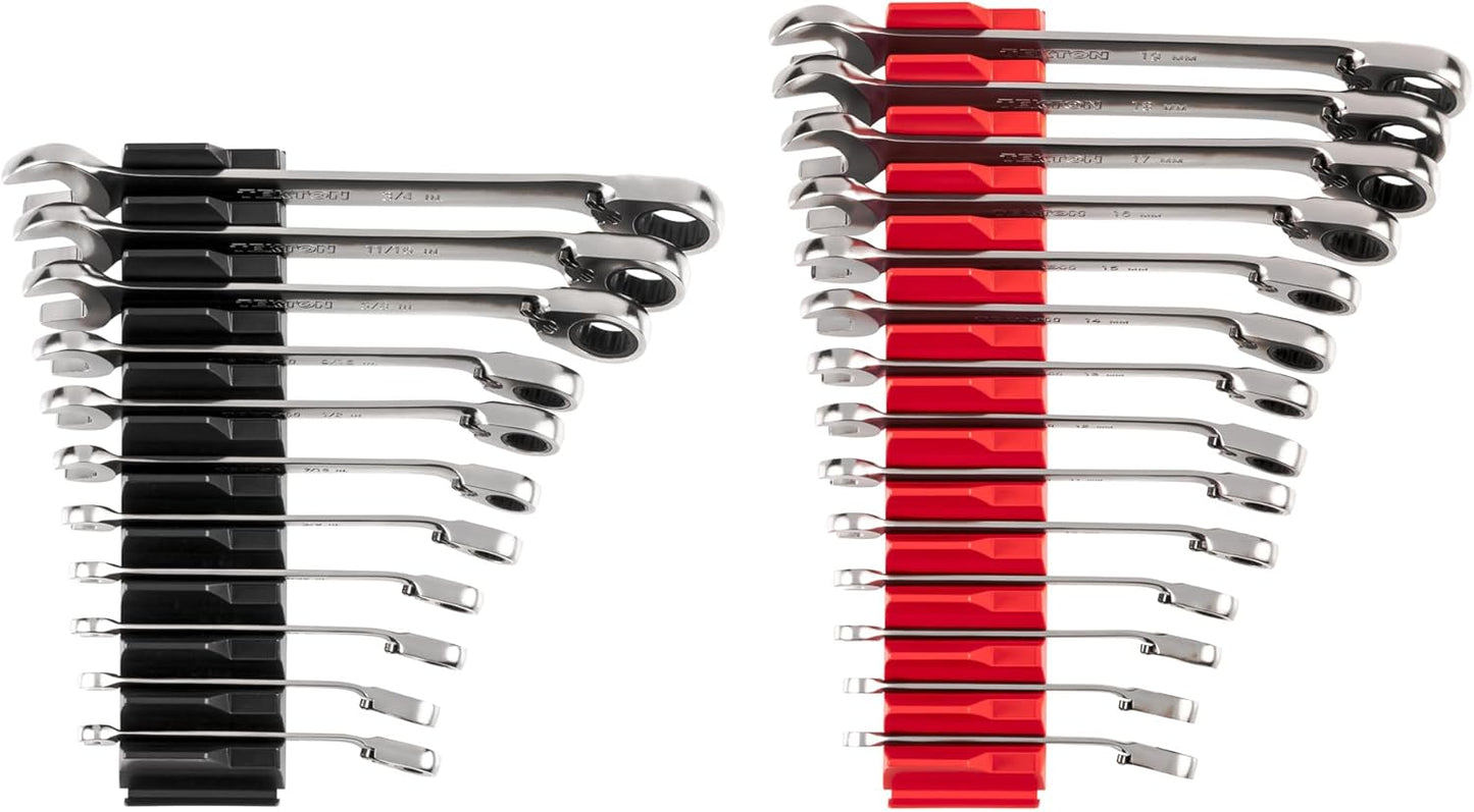 TEKTON Reversible 12-Point Ratcheting Combination Wrench Set with Modular Organizers, 25-Piece (1/4-3/4 in., 6-19 mm) | WRC94304