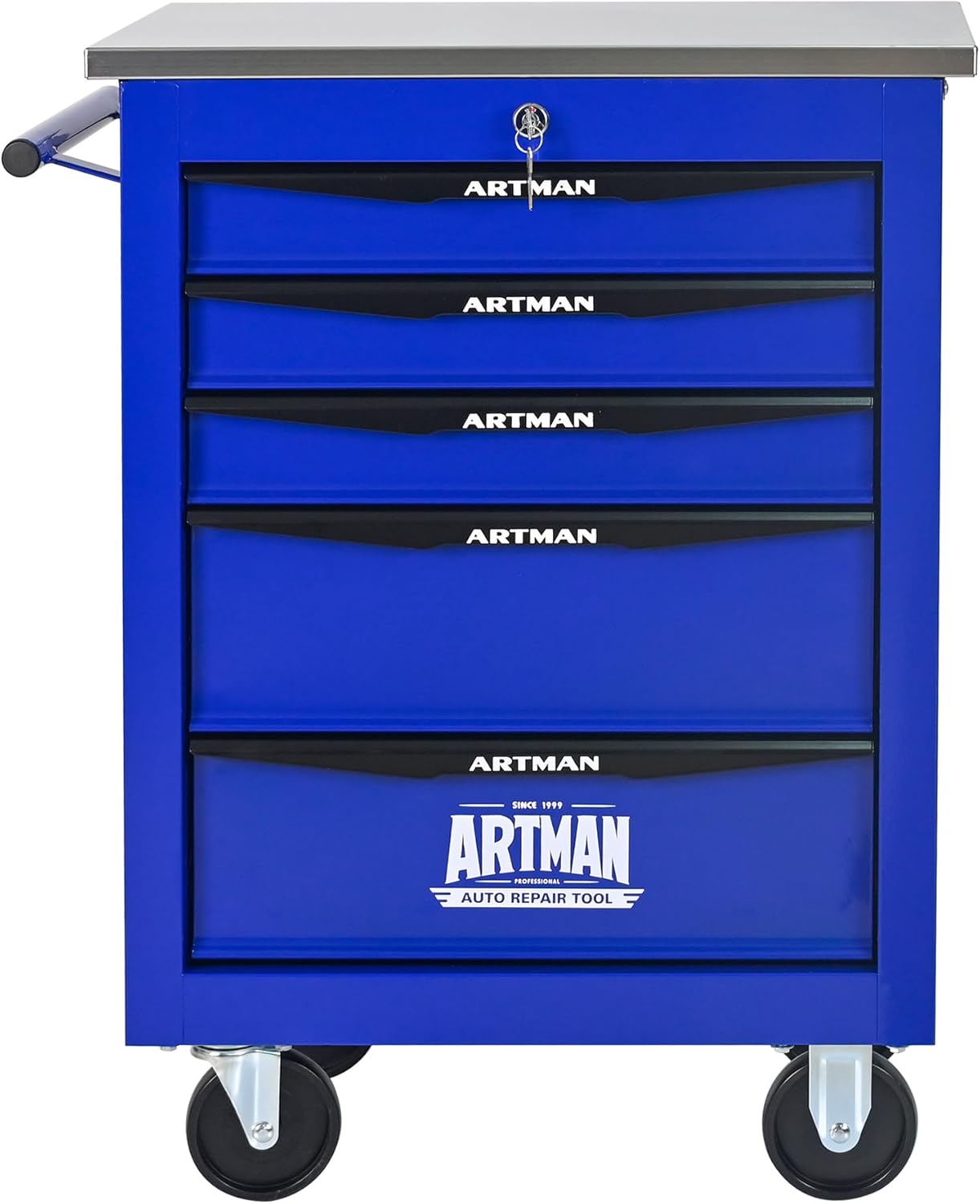 7-Drawer Heavy-Duty Rolling Steel Tool Cart with Handle&Wheels, Metal Storage Organizer Cabinet, Tool Chest for Efficient Tool Storage in Garage, Warehouse, Workshop, Repair Shop, Blue