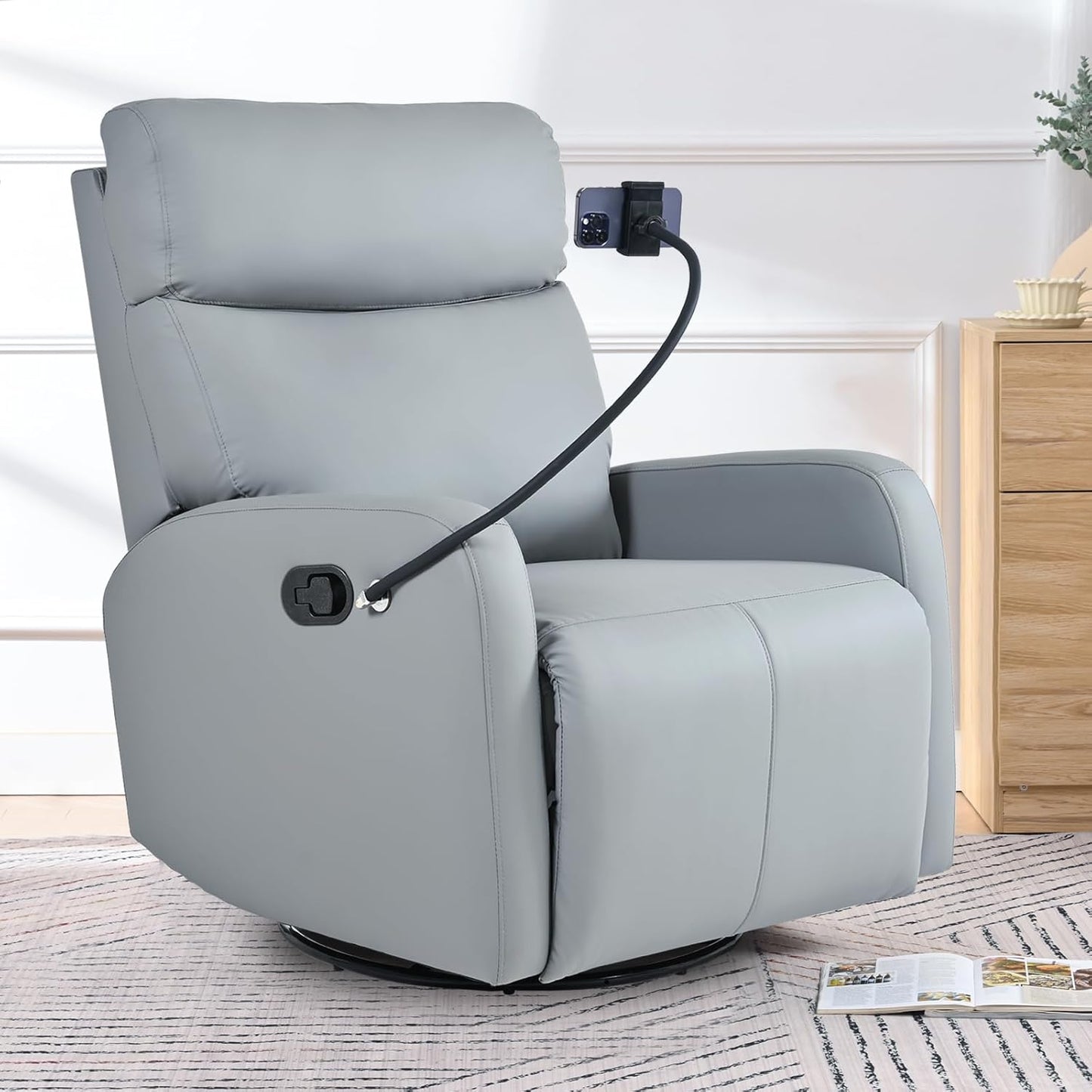 Swivel Rocker Recliner Chair, Modern Faux Leather Manual Recliner, Glider Recliner, 360 Swivel, 30 Rocking, Relaxing, Living Room, Bedroom