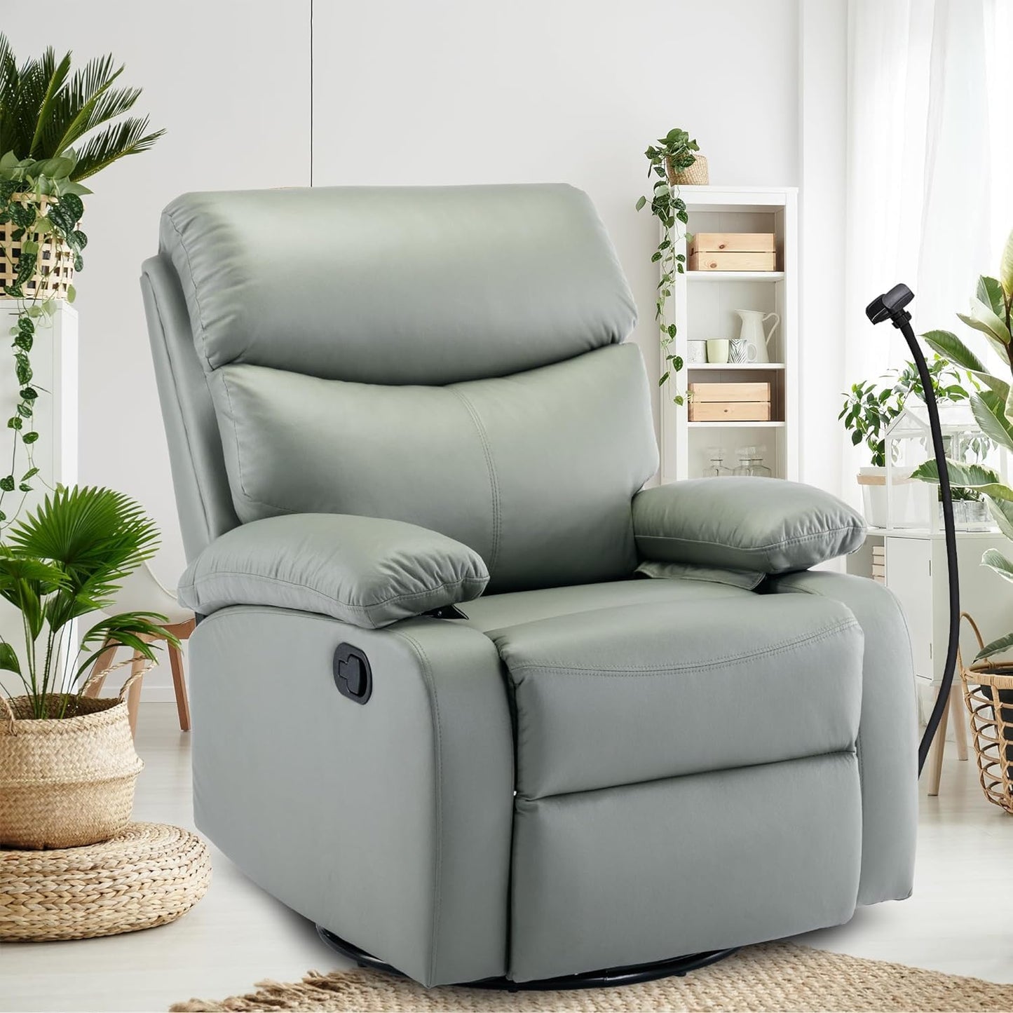 Swivel Rocker Recliner Chair, Rocking Chairs with Microfiber Leather, Small Manual Recliner Chair for Living Room, Nursery, Bedroom, RV, Beige