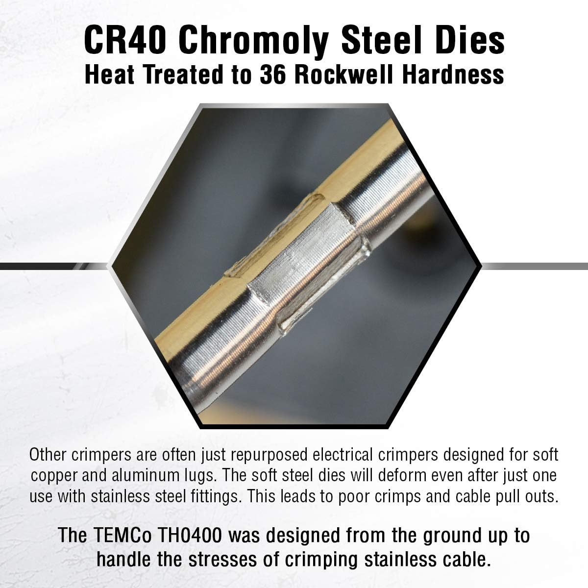 TEMCo Hydraulic Hand Crimping Tool for 1/16" to 1/4" Stainless Steel Cable Railing Fittings (Custom Cable Railing Crimper) – 11 US TONS Crimping Force