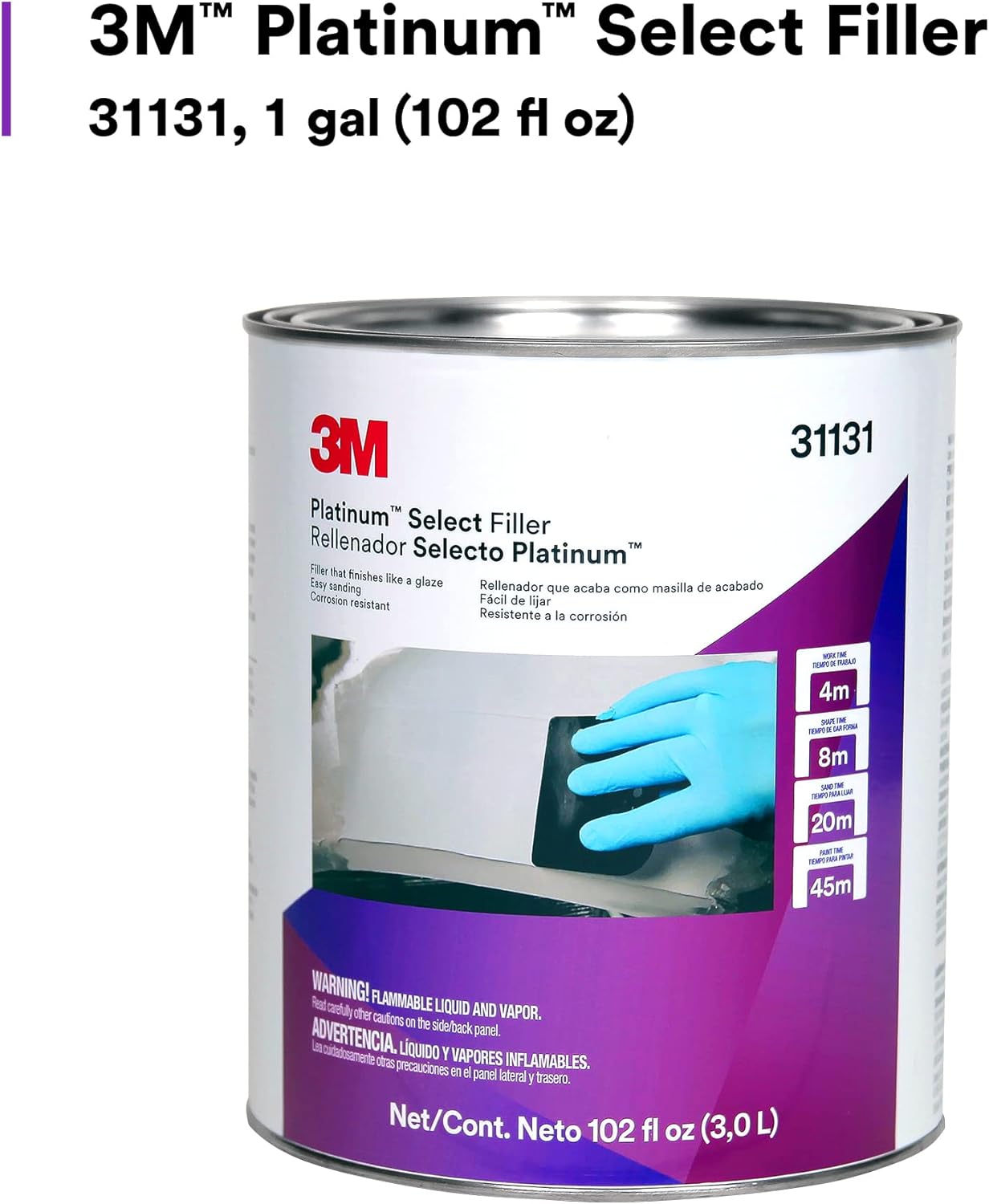 3M Platinum Select Filler 31131, Lightweight, Stain Free, Tack Free, Creamy Formula, 1 gallon (3 fl oz)
