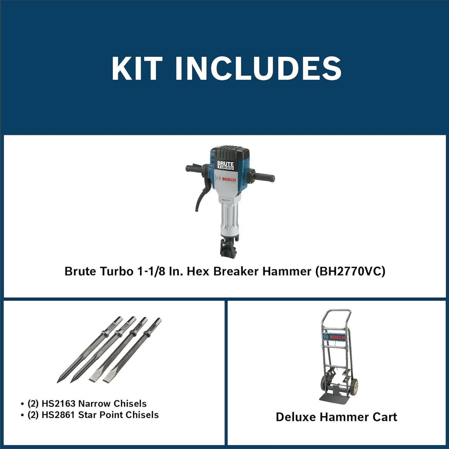 BOSCH BH2770VCD 120-Volt 1-1/8 Hex Breaker Hammer Brute Turbo Deluxe Kit with Deluxe Cart